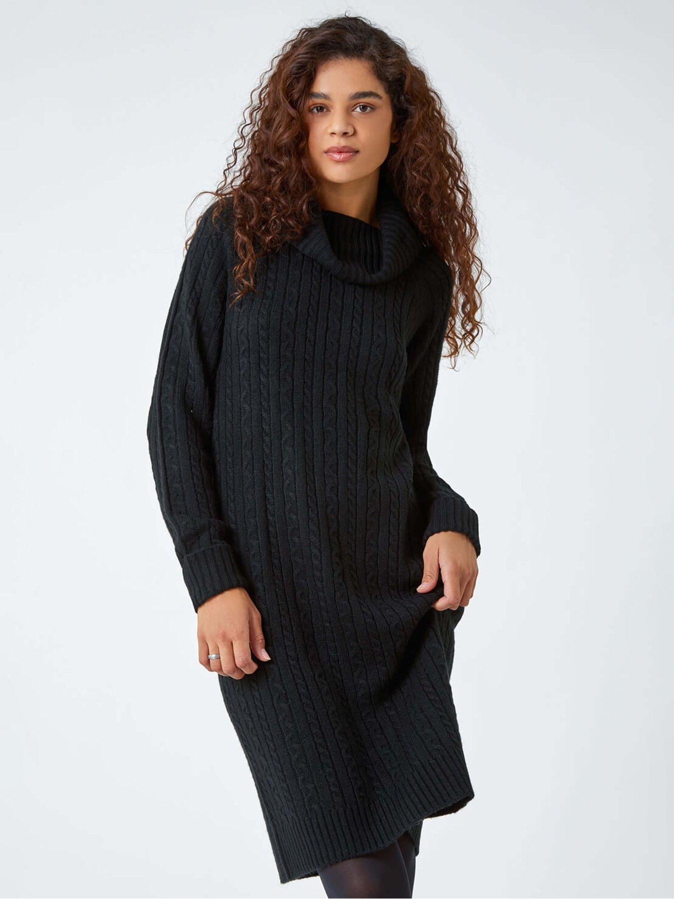 Image 1 of 5 of Roman Roll Neck Knitted Jumper Dress - Black