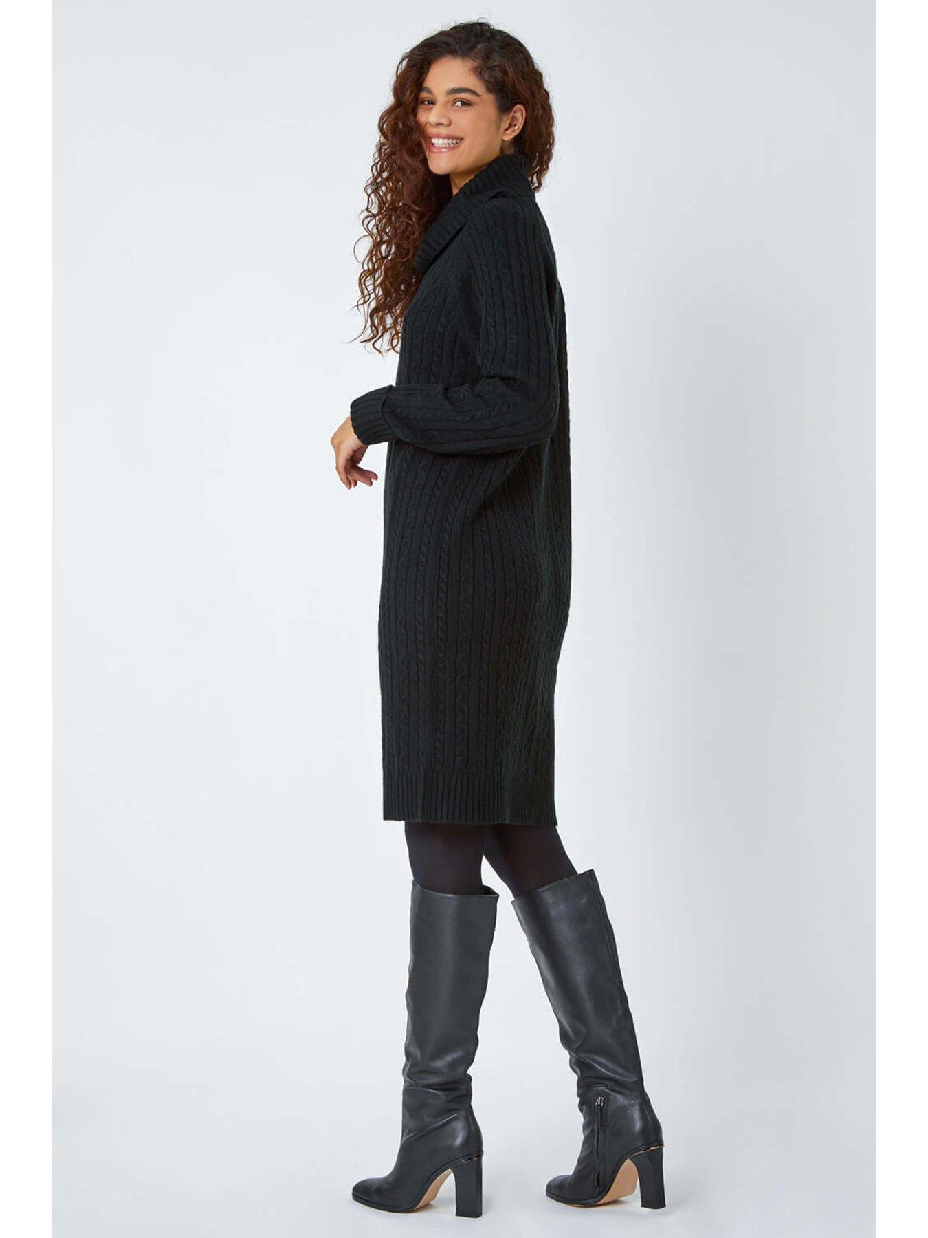 Image 2 of 5 of Roman Roll Neck Knitted Jumper Dress - Black