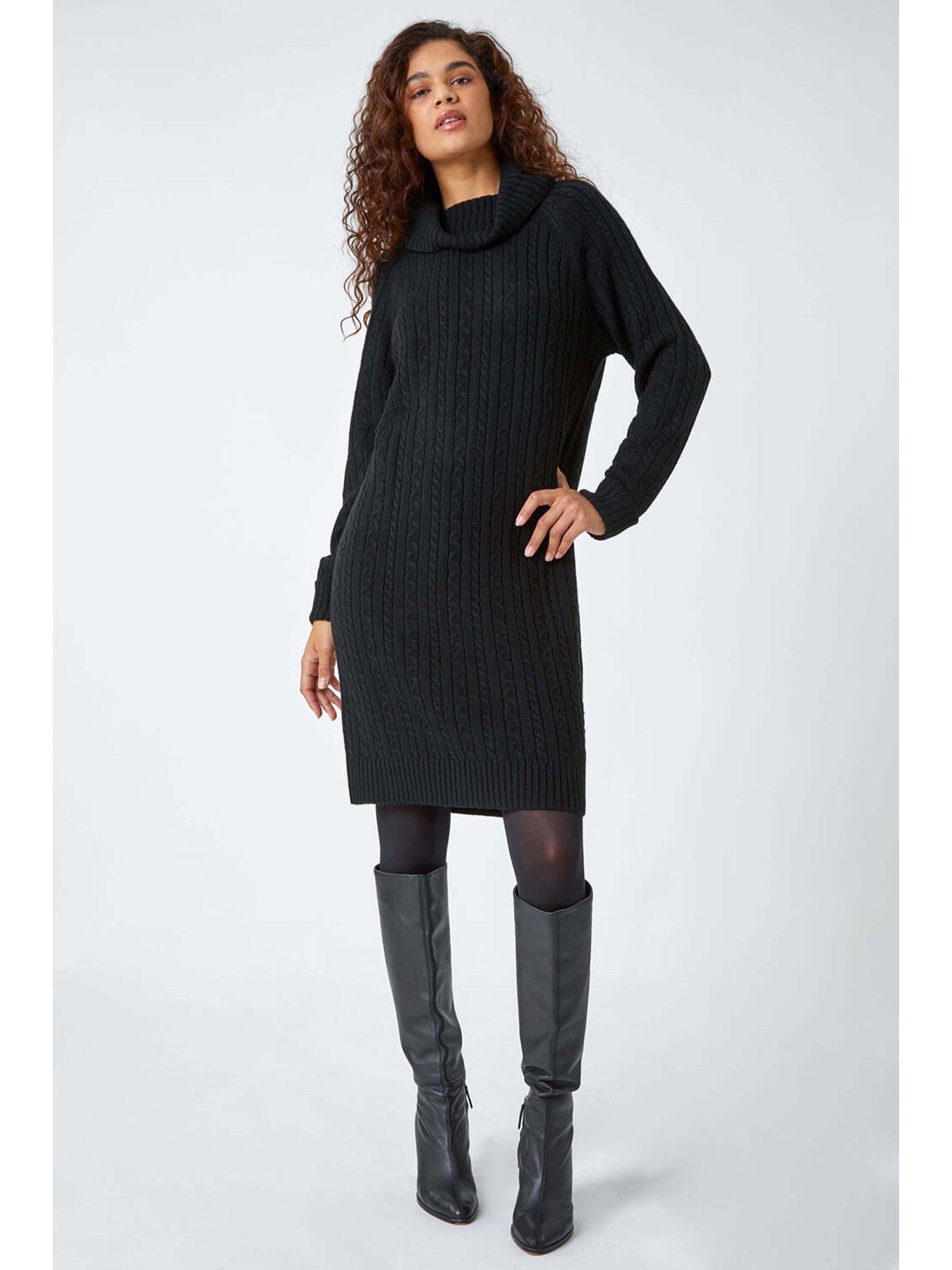 Image 3 of 5 of Roman Roll Neck Knitted Jumper Dress - Black
