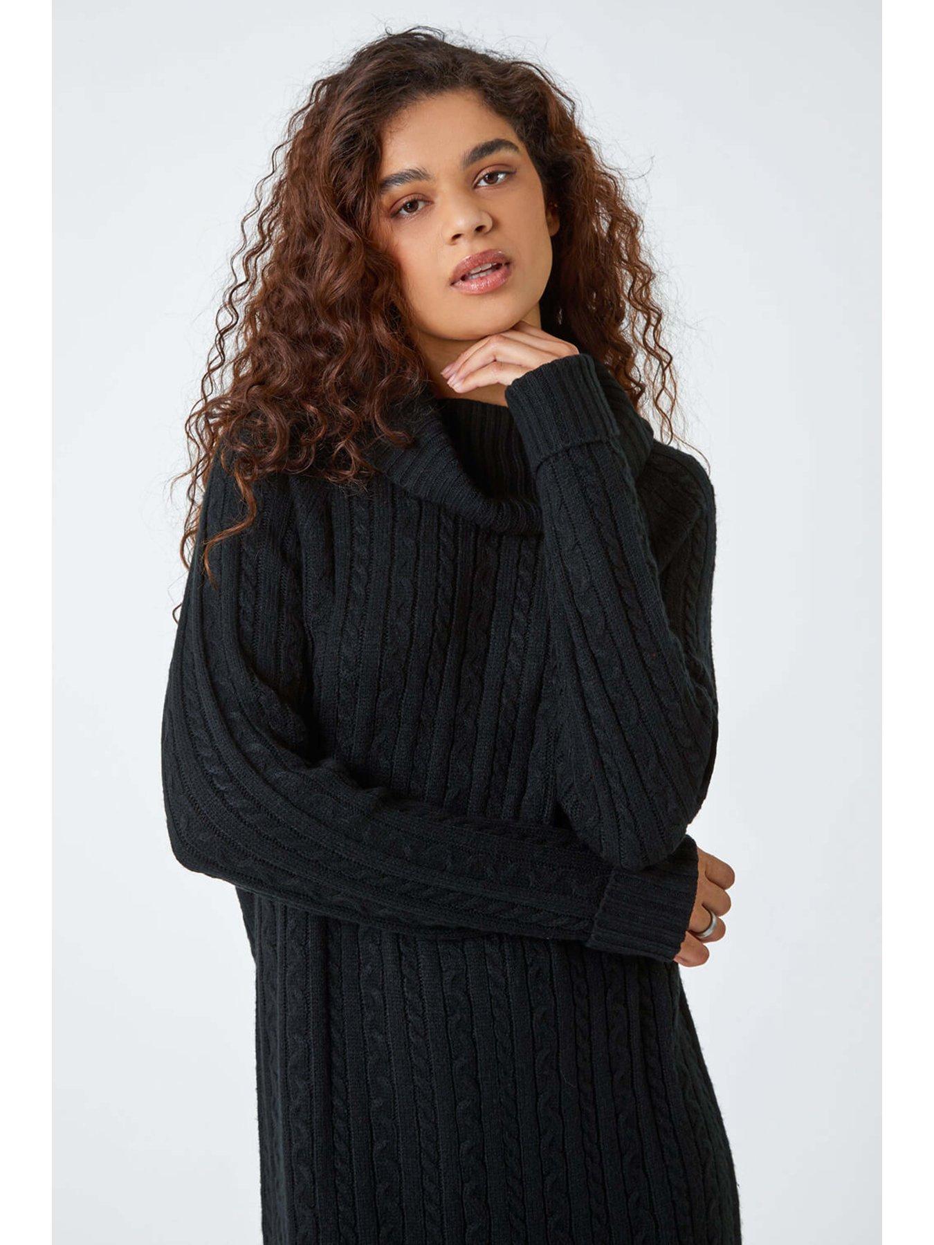 Image 4 of 5 of Roman Roll Neck Knitted Jumper Dress - Black