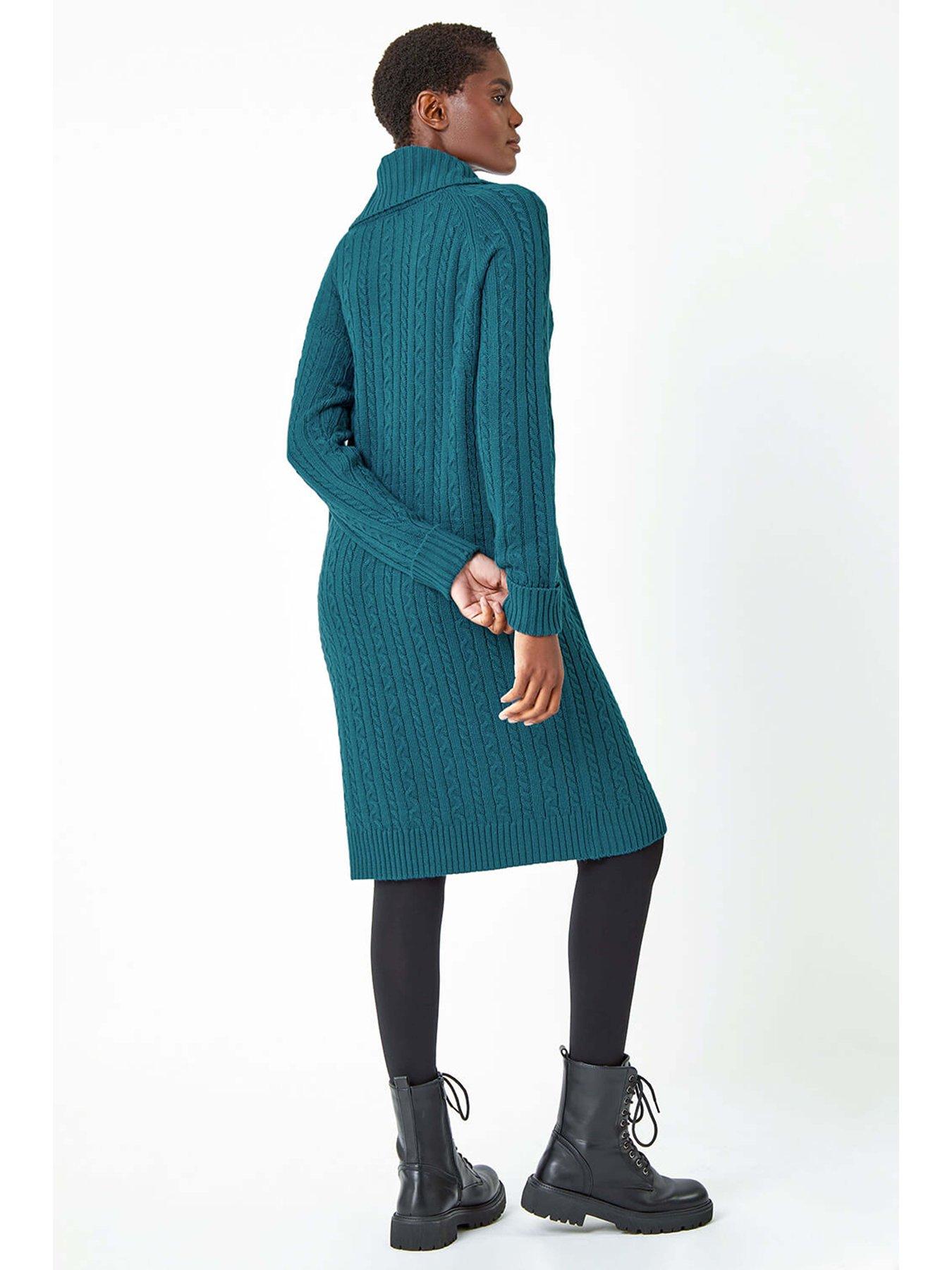 Image 2 of 5 of Roman Roll Neck Knitted Jumper Dress - Teal