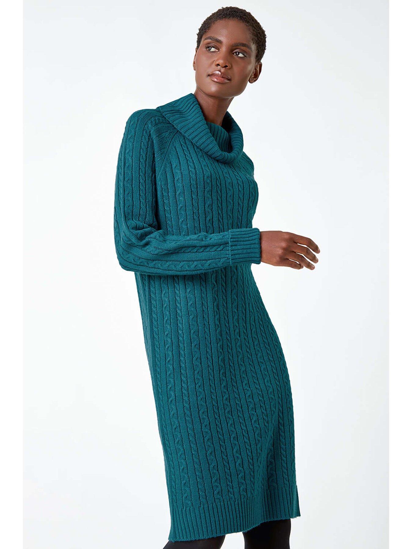 Image 4 of 5 of Roman Roll Neck Knitted Jumper Dress - Teal