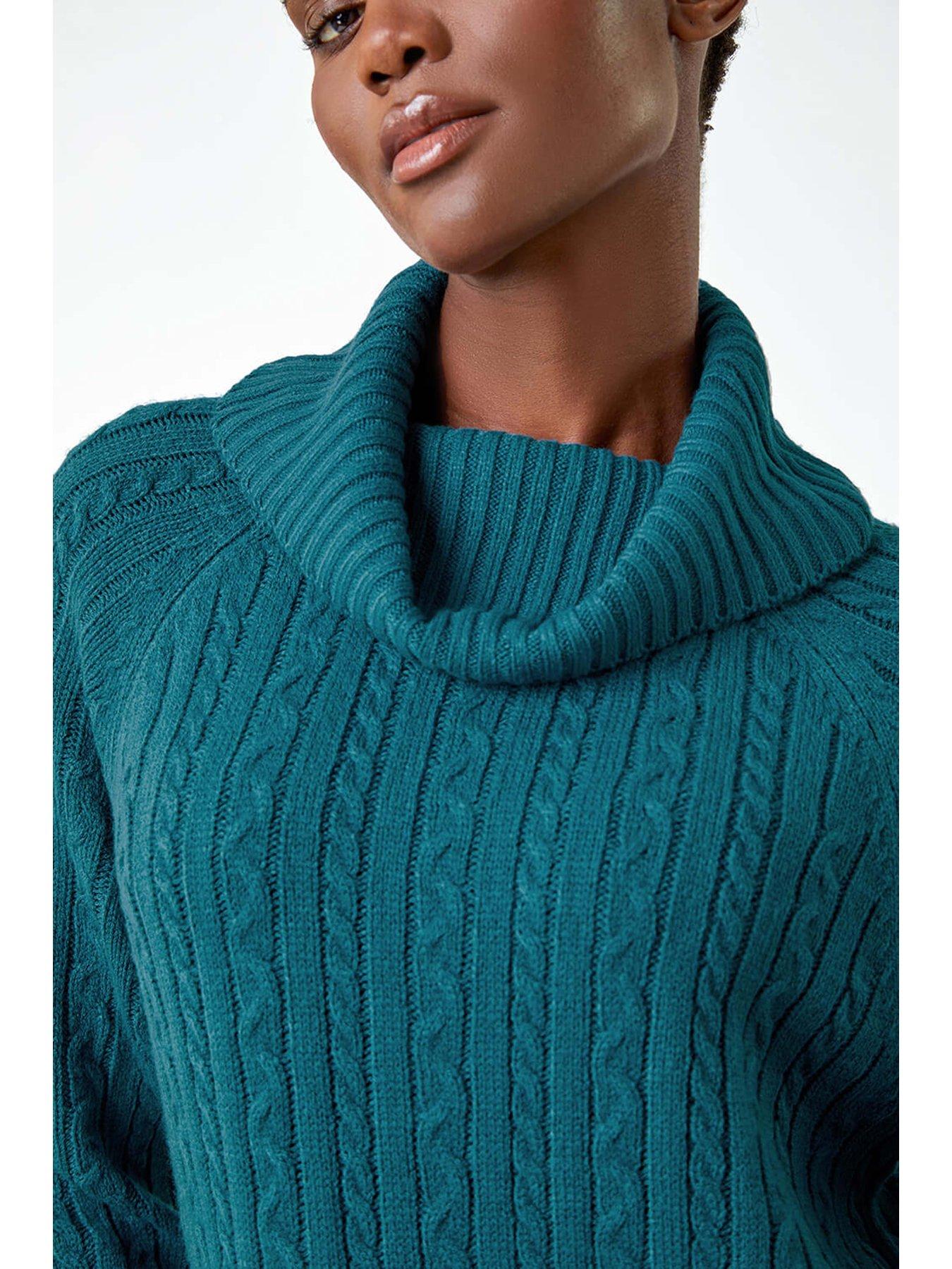 Image 5 of 5 of Roman Roll Neck Knitted Jumper Dress - Teal