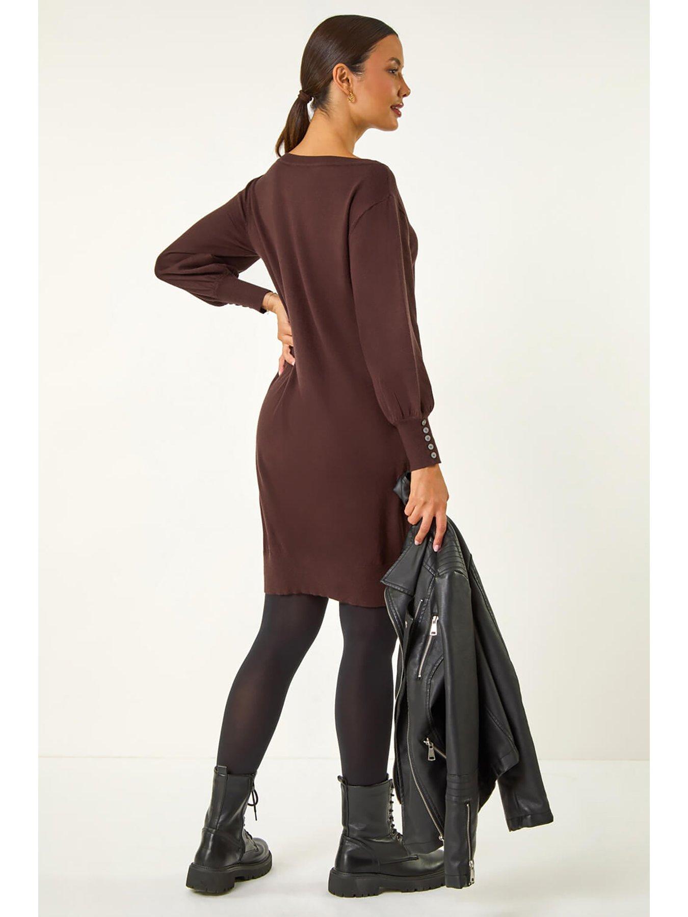  image of roman-button-detail-knitted-jumper-dress-chocolate