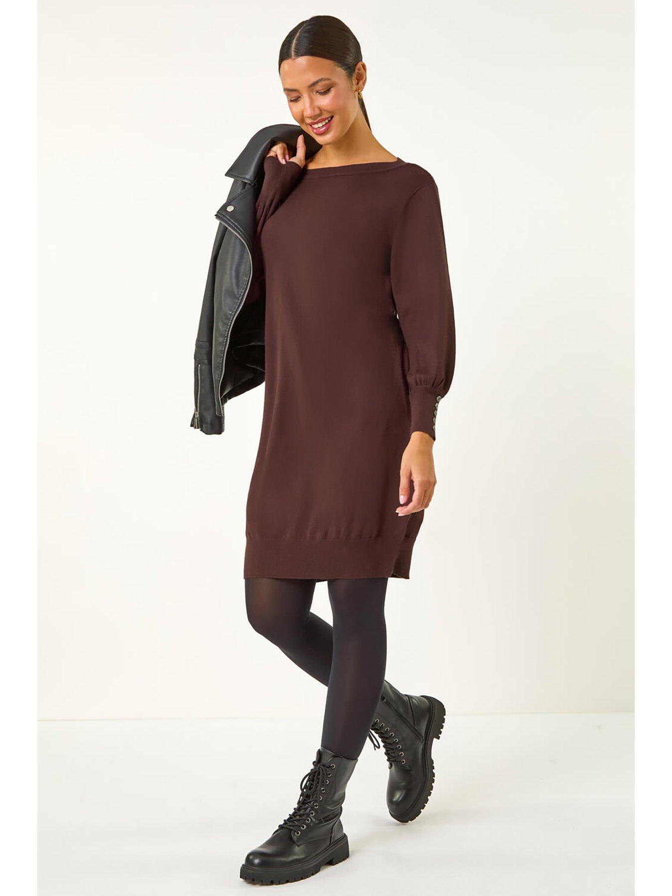  image of roman-button-detail-knitted-jumper-dress-chocolate
