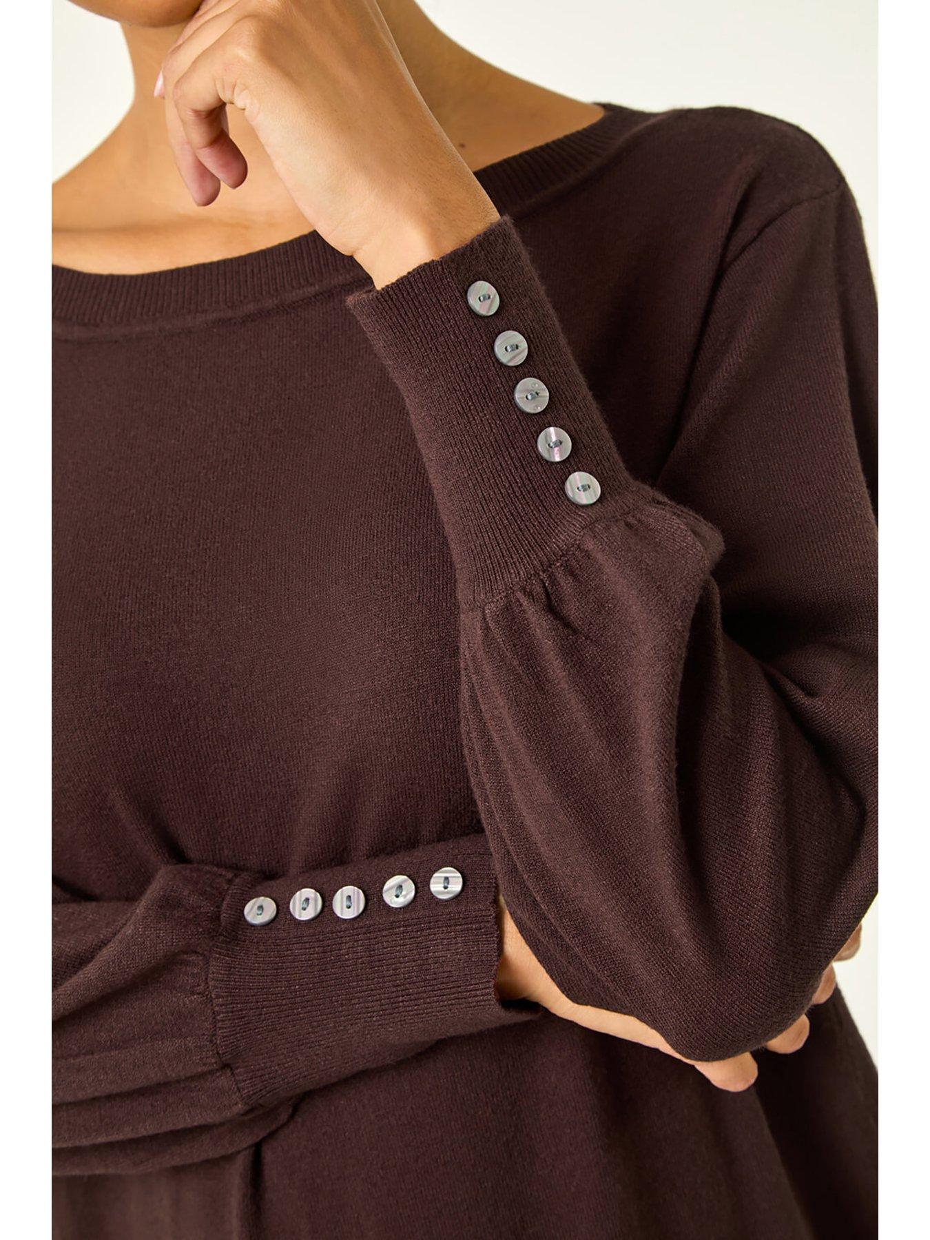  image of roman-button-detail-knitted-jumper-dress-chocolate