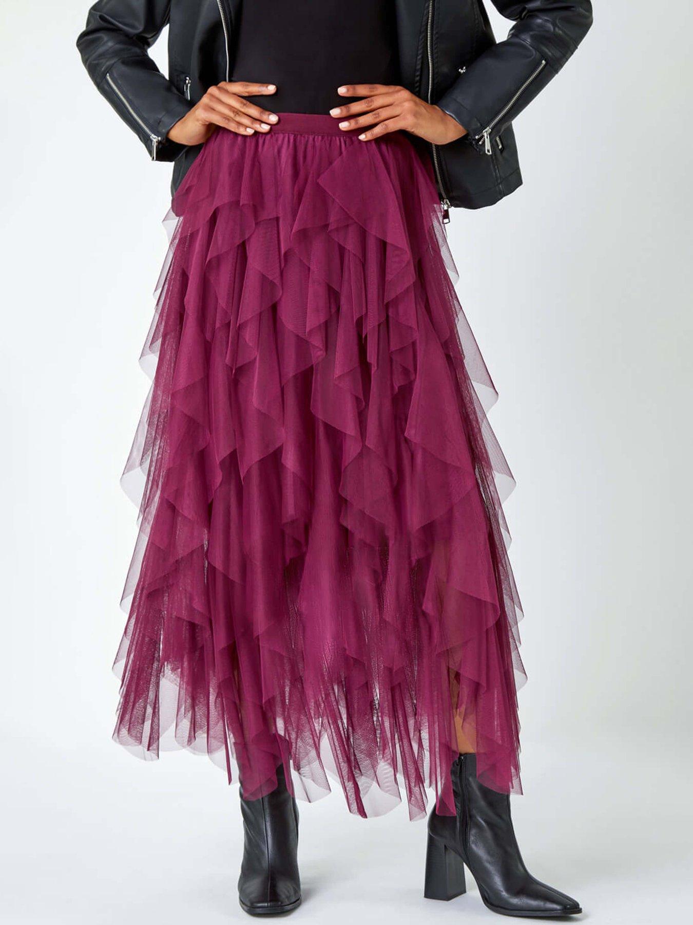 undefined Elasticated Mesh Layered Skirt - Wine