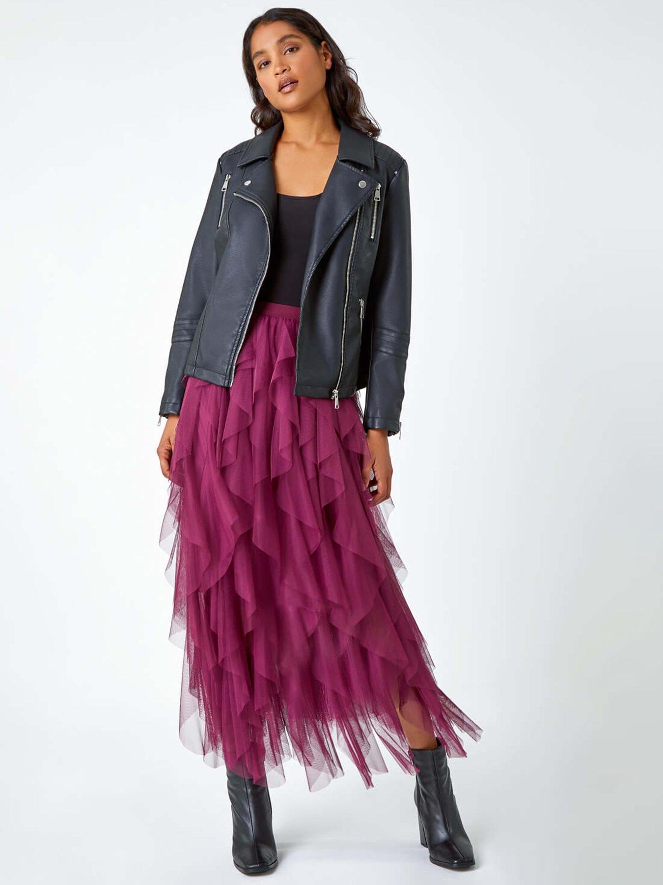 Image 3 of 5 of Roman Elasticated Mesh Layered Skirt - Wine