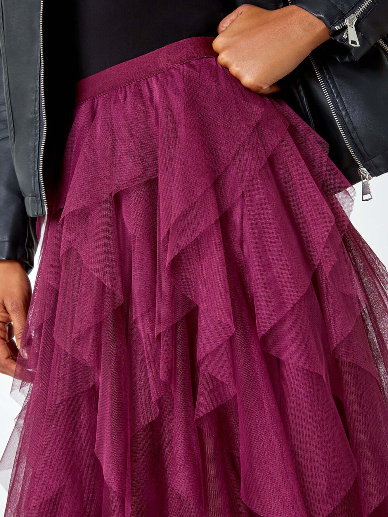 Image 5 of 5 of Roman Elasticated Mesh Layered Skirt - Wine