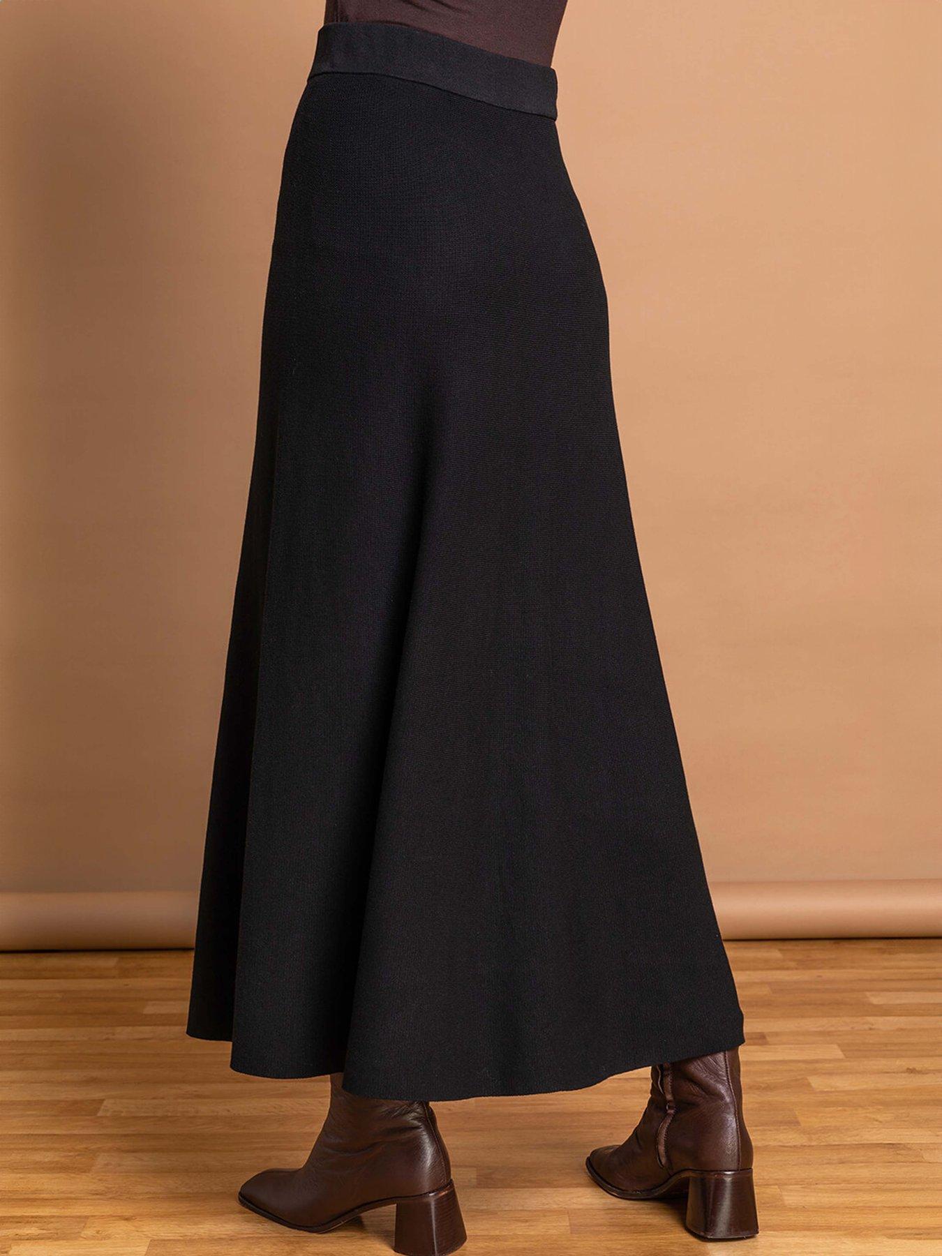 Image 2 of 3 of Roman Plain Knitted A Line Midi Skirt - Black