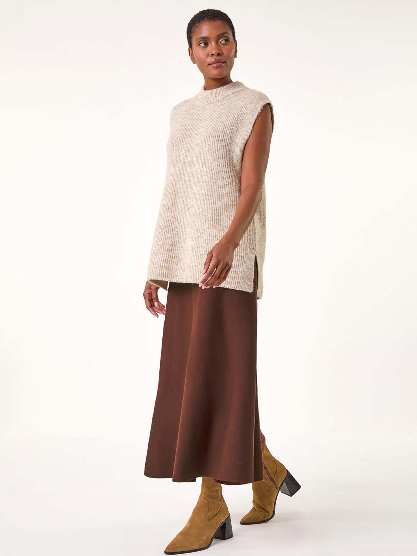 Image 3 of 4 of Roman Knitted Midi Stretch Skirt - Chocolate