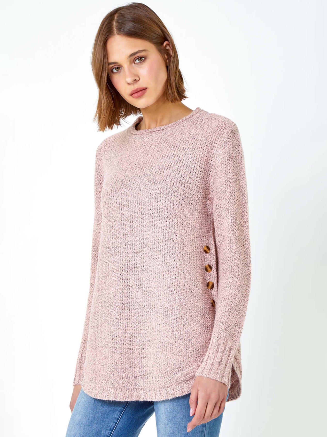 undefined Button Detail Curved Hem Jumper - Light Pink