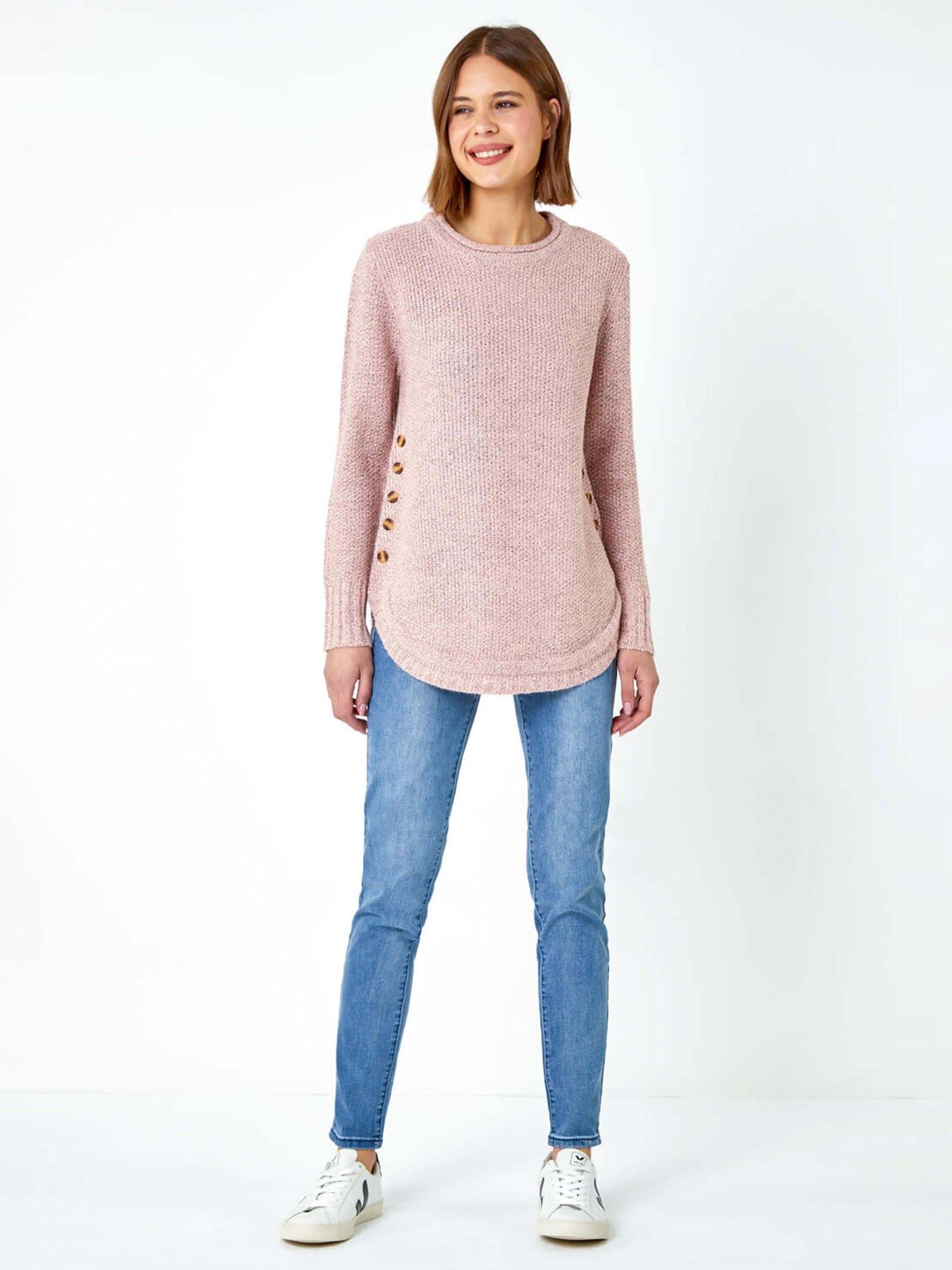 Image 3 of 5 of Roman Button Detail Curved Hem Jumper - Light Pink