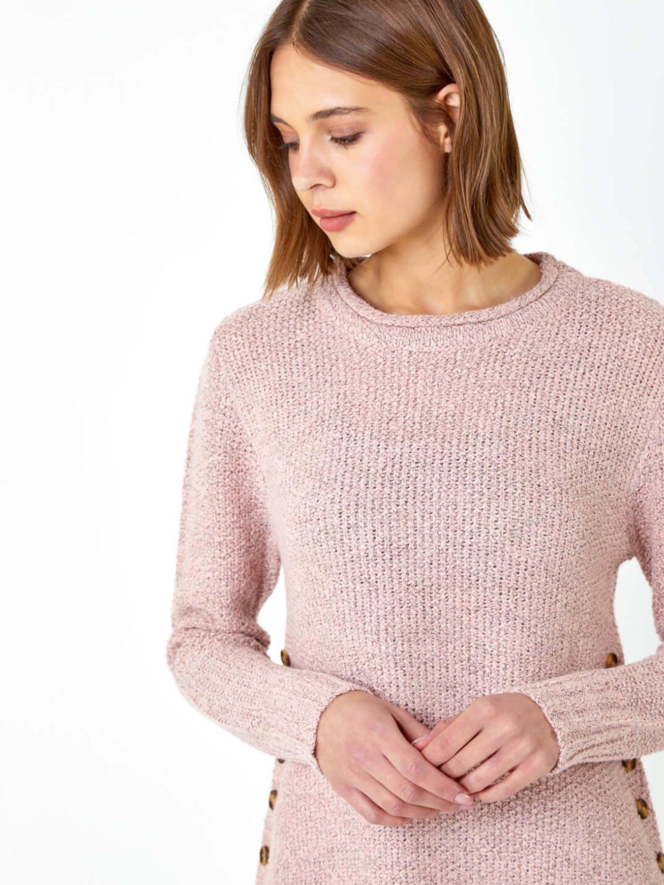 Image 4 of 5 of Roman Button Detail Curved Hem Jumper - Light Pink