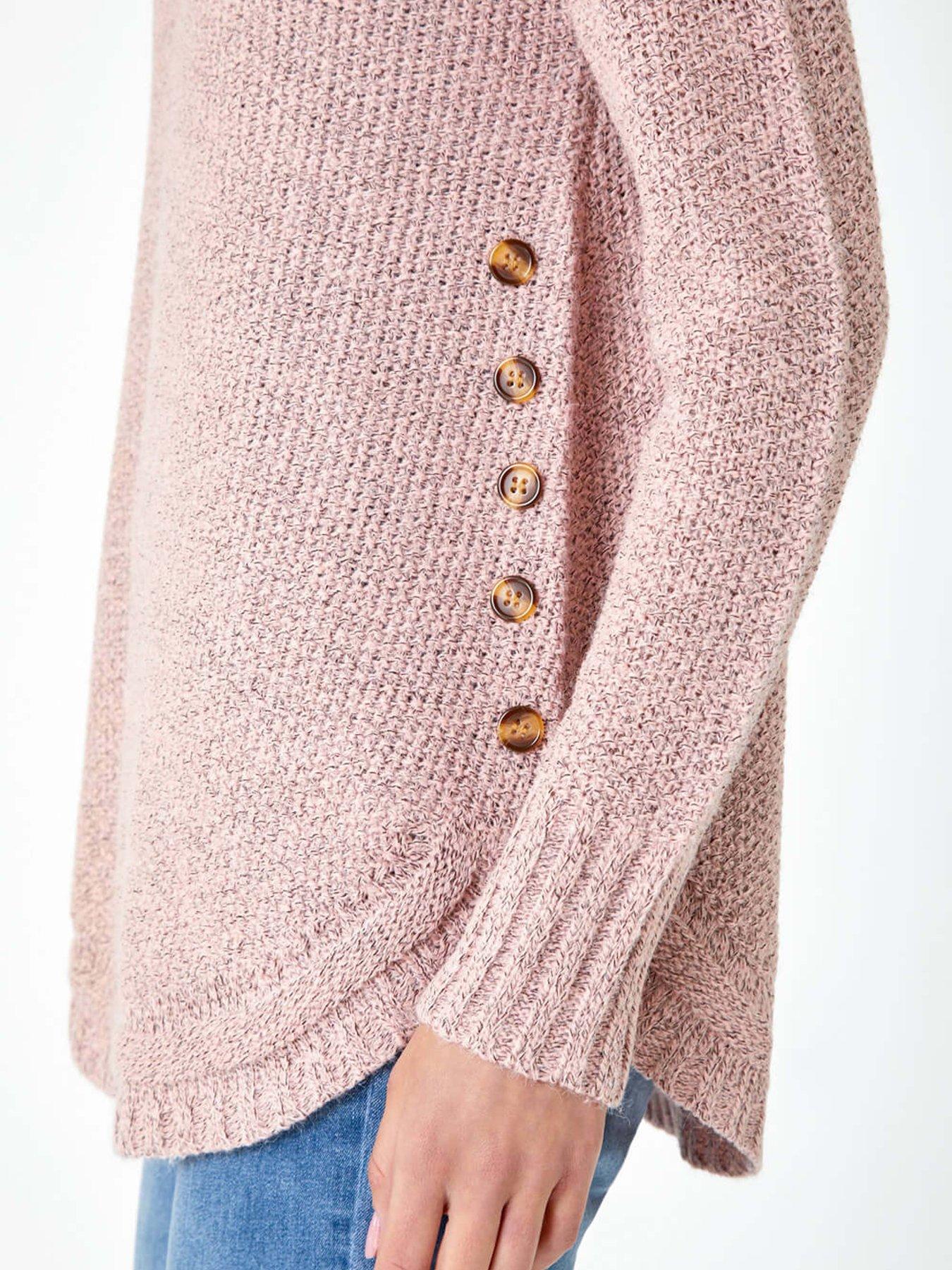 Image 5 of 5 of Roman Button Detail Curved Hem Jumper - Light Pink