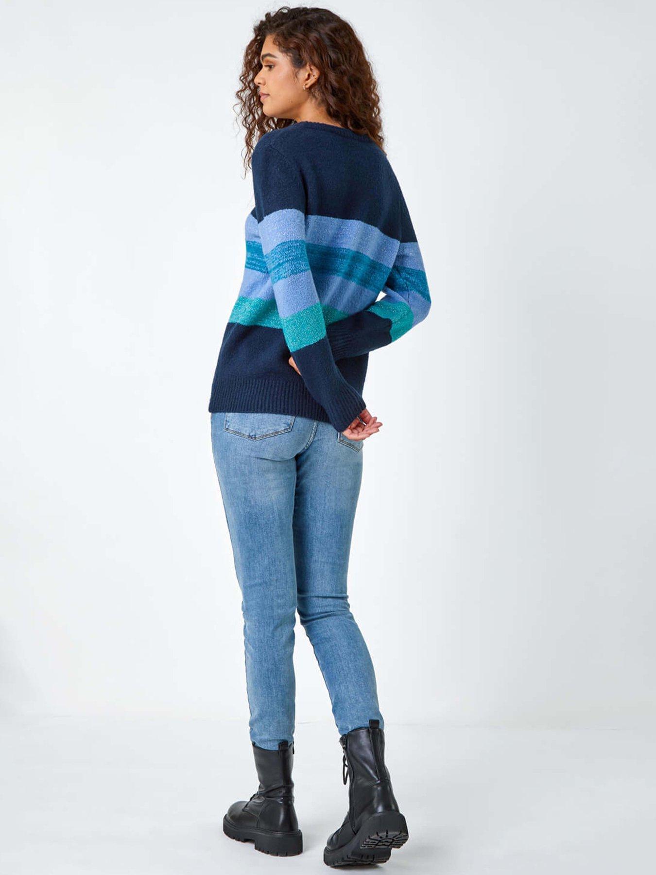 Image 2 of 5 of Roman Shimmer Stripe Stretch Jumper - Blue