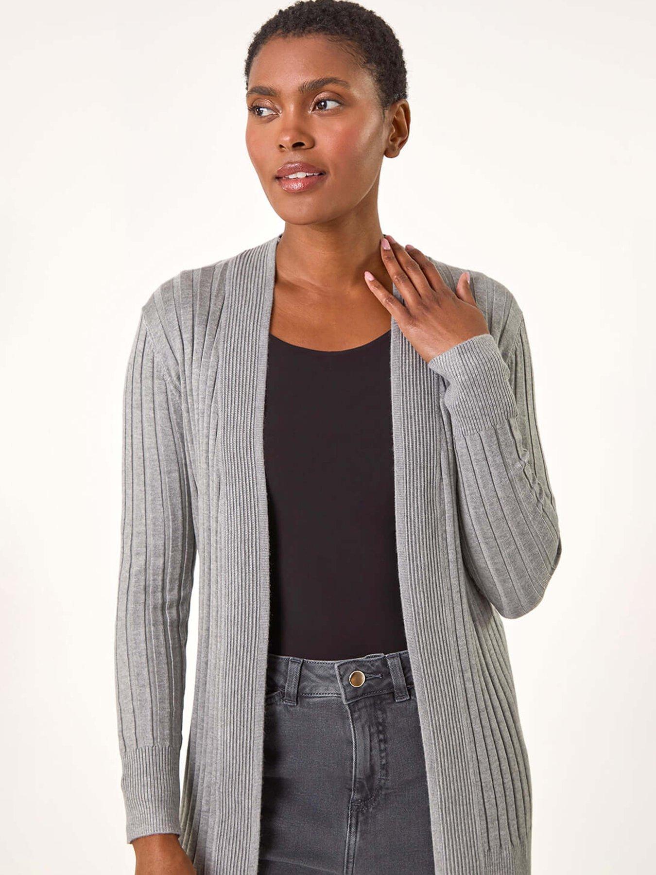 Image 4 of 5 of Roman Longline Stretch Ribbed Cardigan - Light Grey