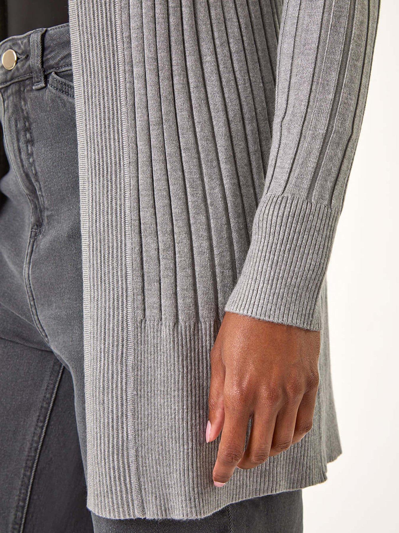 Image 5 of 5 of Roman Longline Stretch Ribbed Cardigan - Light Grey