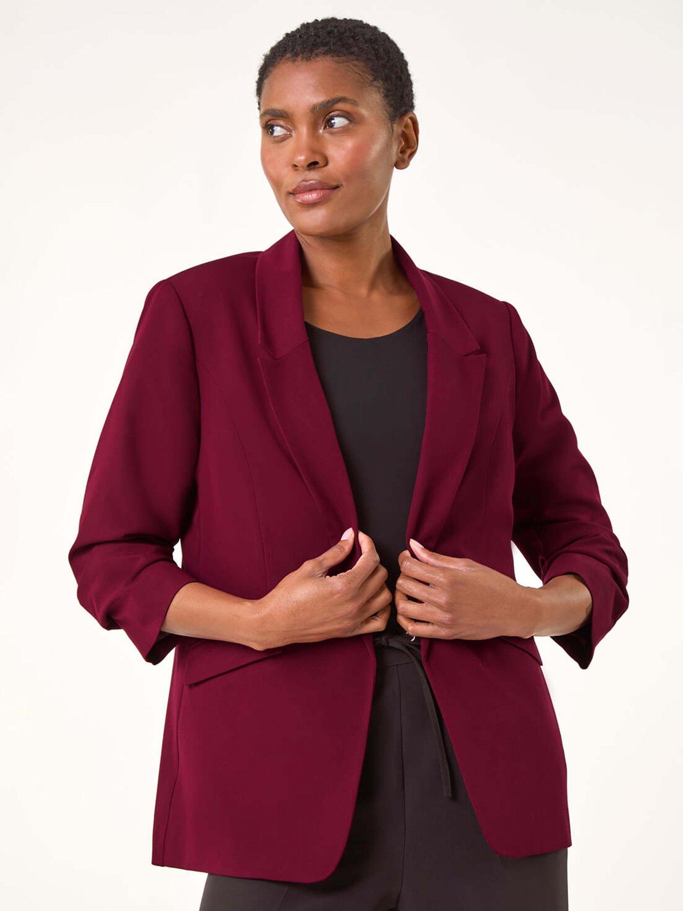 Image 1 of 5 of Roman Ruched Sleeve Blazer - Wine