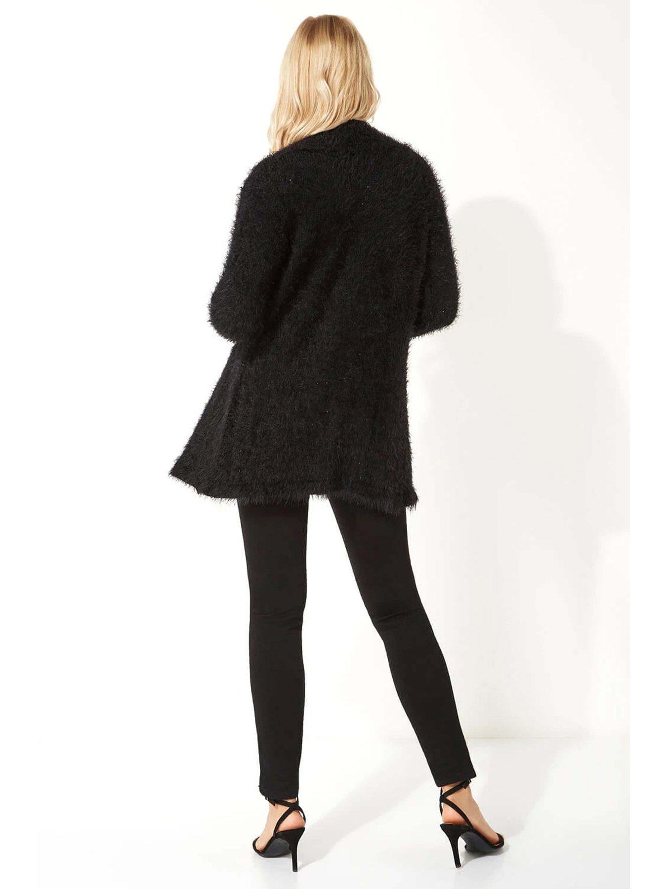 Image 2 of 4 of Roman Fluffy Long Sleeve Cardigan - Black