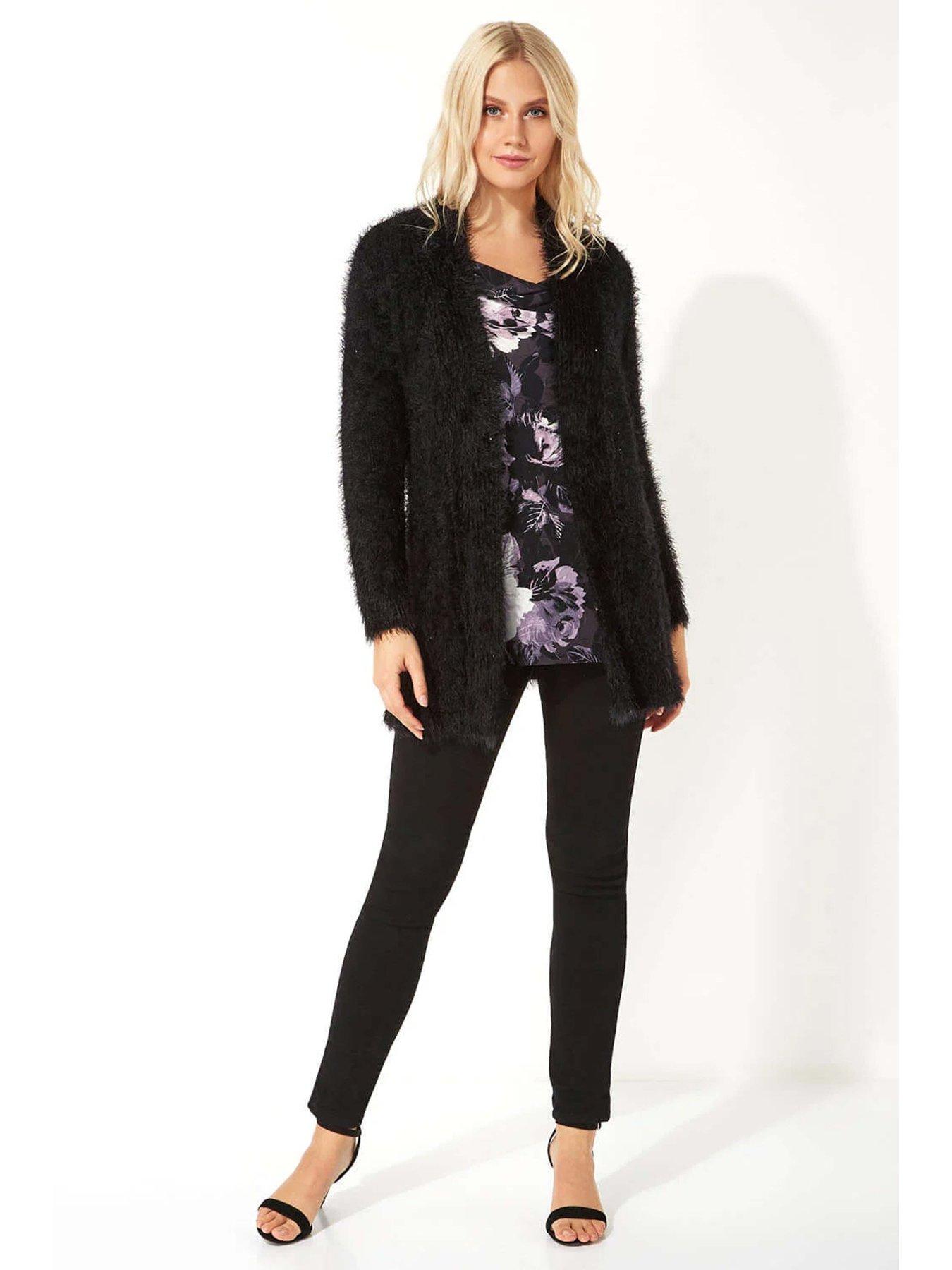 Image 3 of 4 of Roman Fluffy Long Sleeve Cardigan - Black