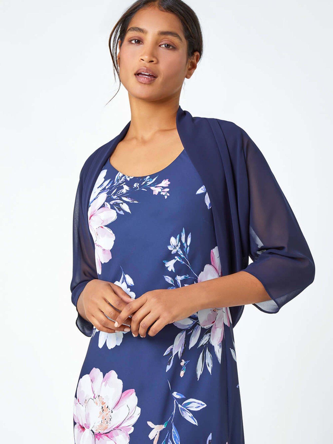 image of roman-ruched-hem-chiffon-bolero-navy