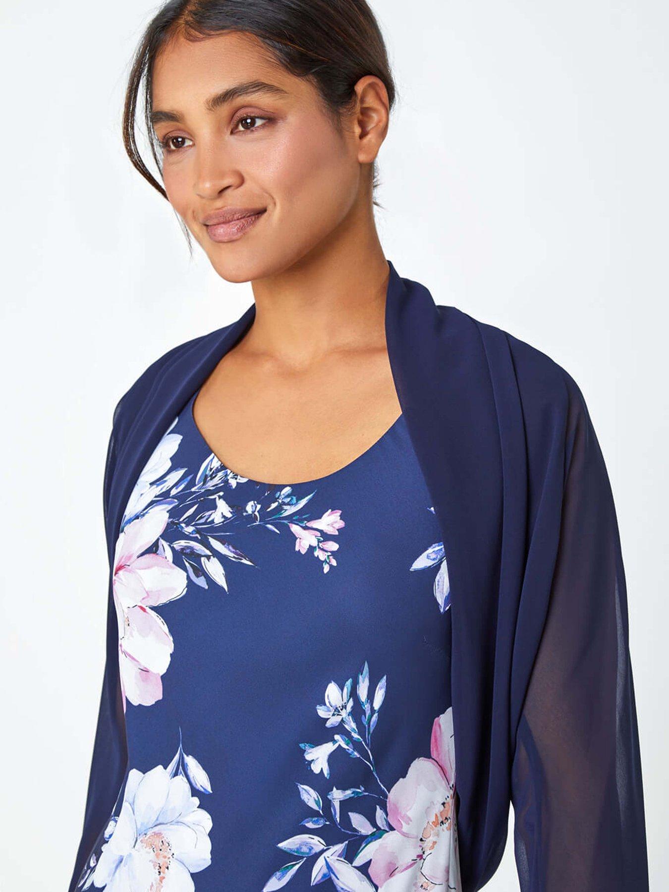  image of roman-ruched-hem-chiffon-bolero-navy