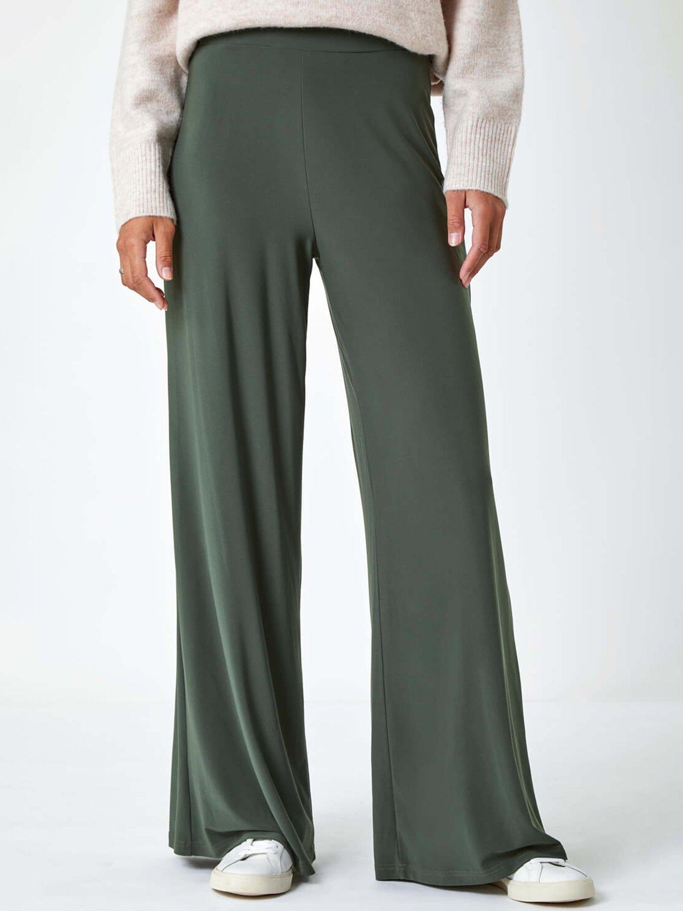 undefined Wide Leg Stretch Trousers - Khaki