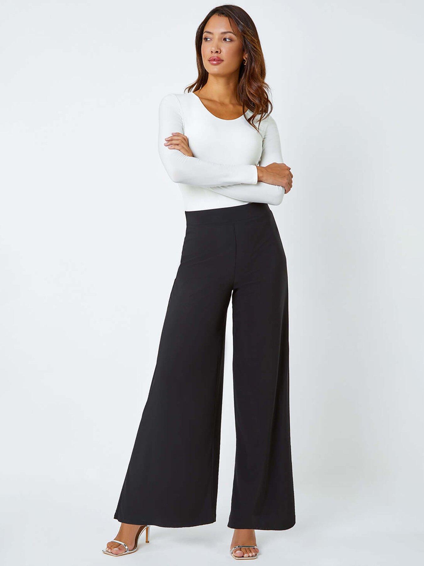  image of roman-wide-leg-stretch-trousers-black