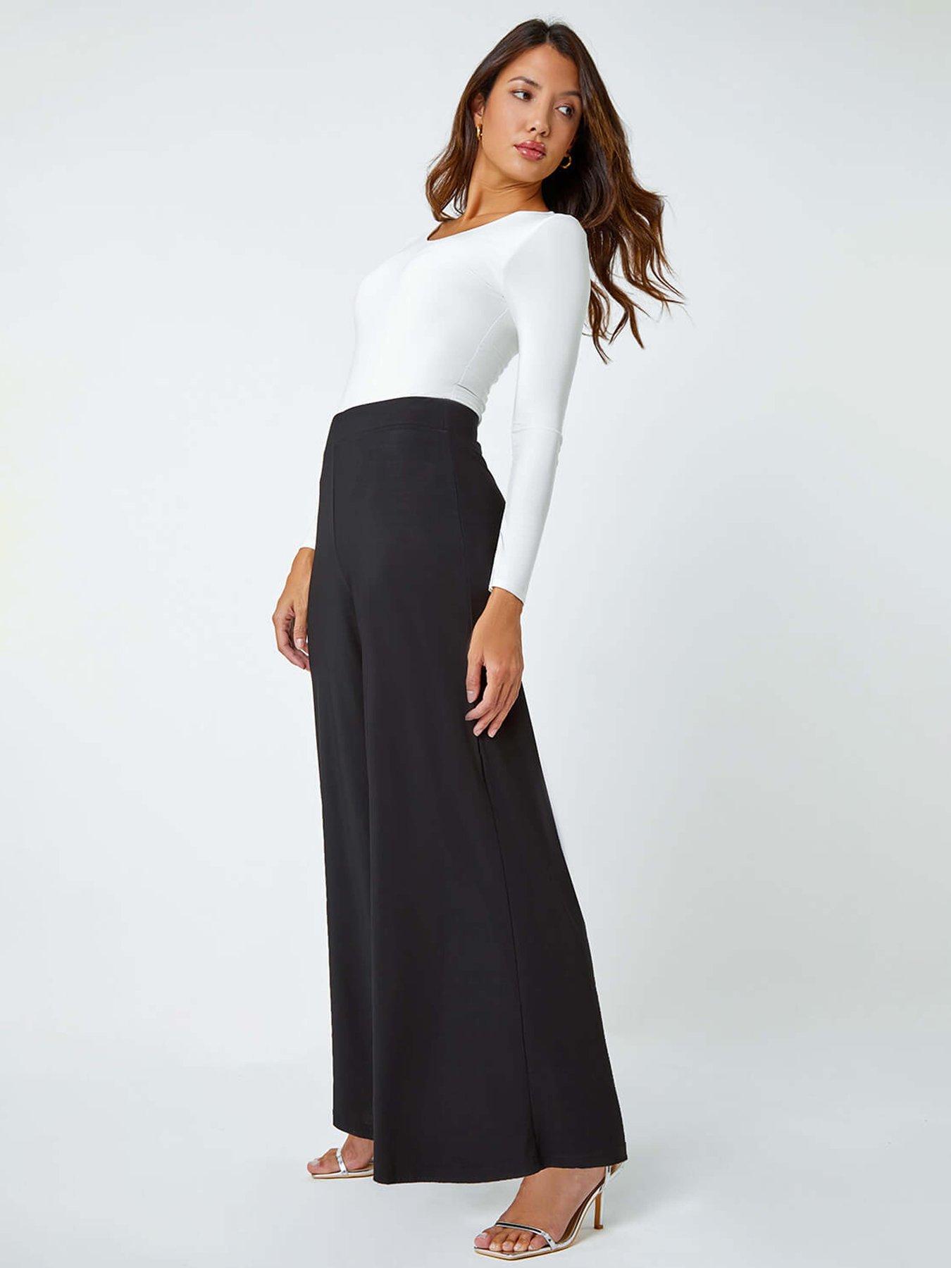  image of roman-wide-leg-stretch-trousers-black