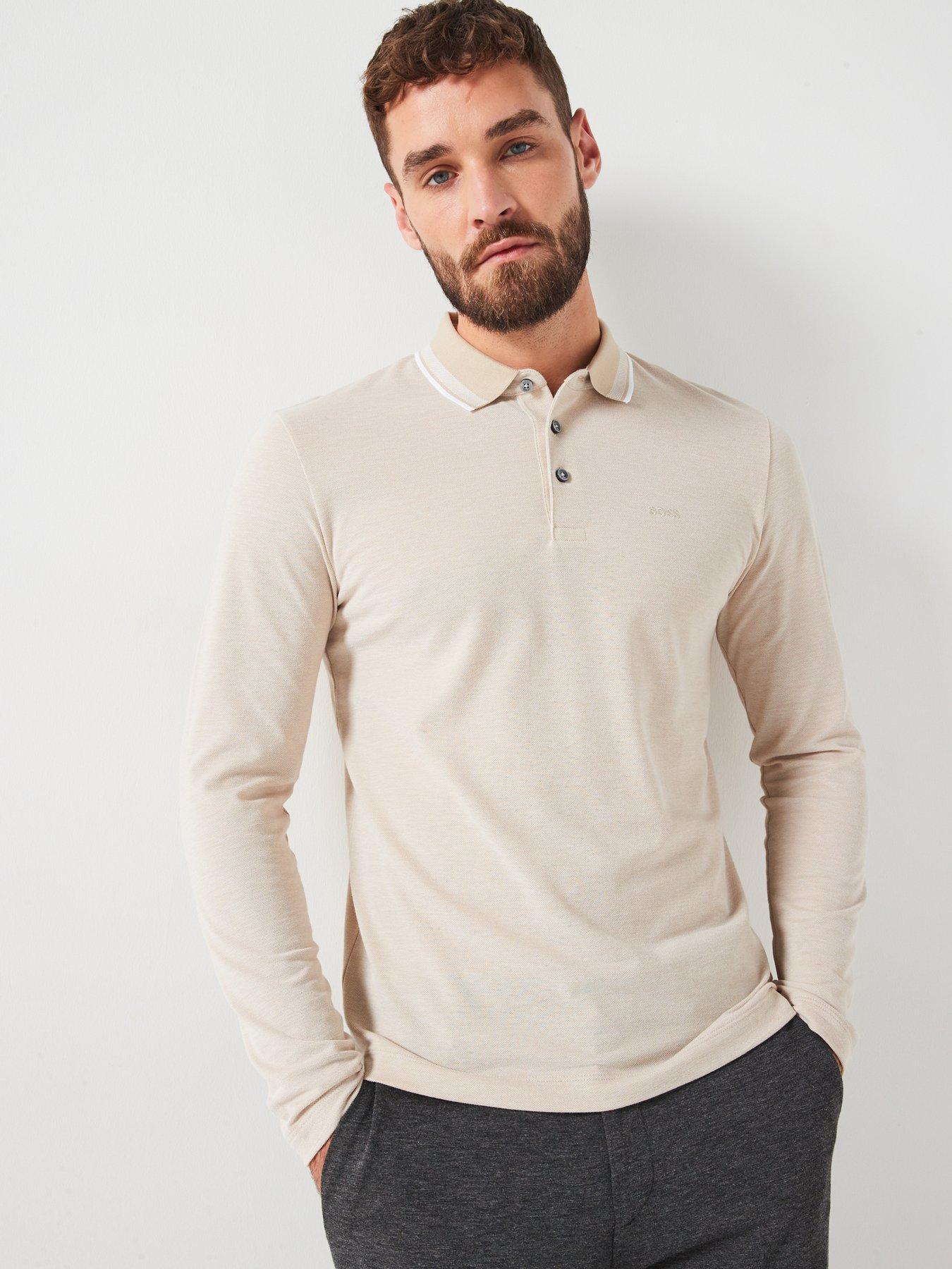  image of boss-h-pittman-141-regular-fit-tipping-logo-oxford-long-sleeve-polo-shirt-beige