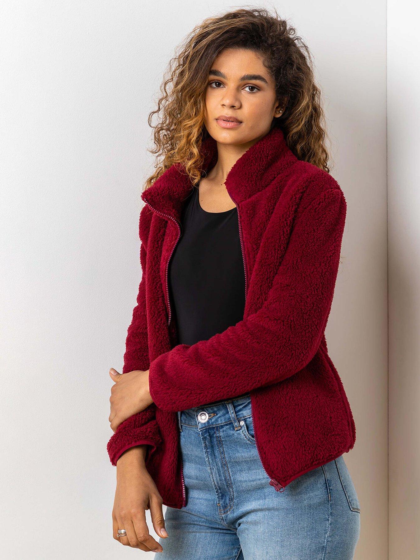 undefined Soft Sherpa Fleece Jacket - Burgundy