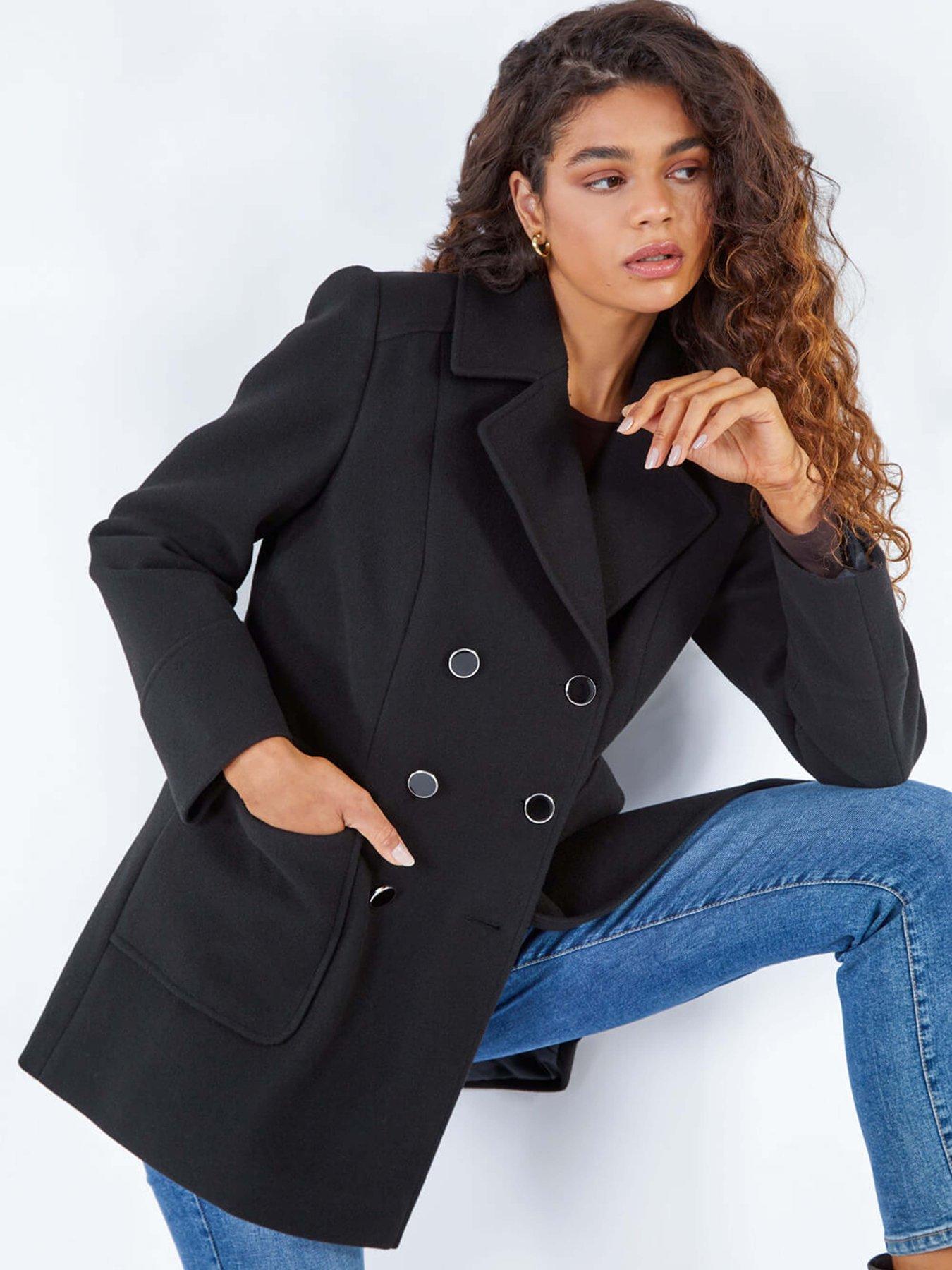 undefined Double Breasted Smart Coat  - Black