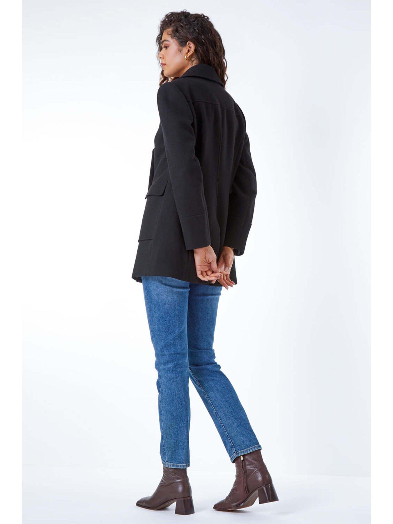 Image 3 of 5 of Roman Double Breasted Smart Coat  - Black