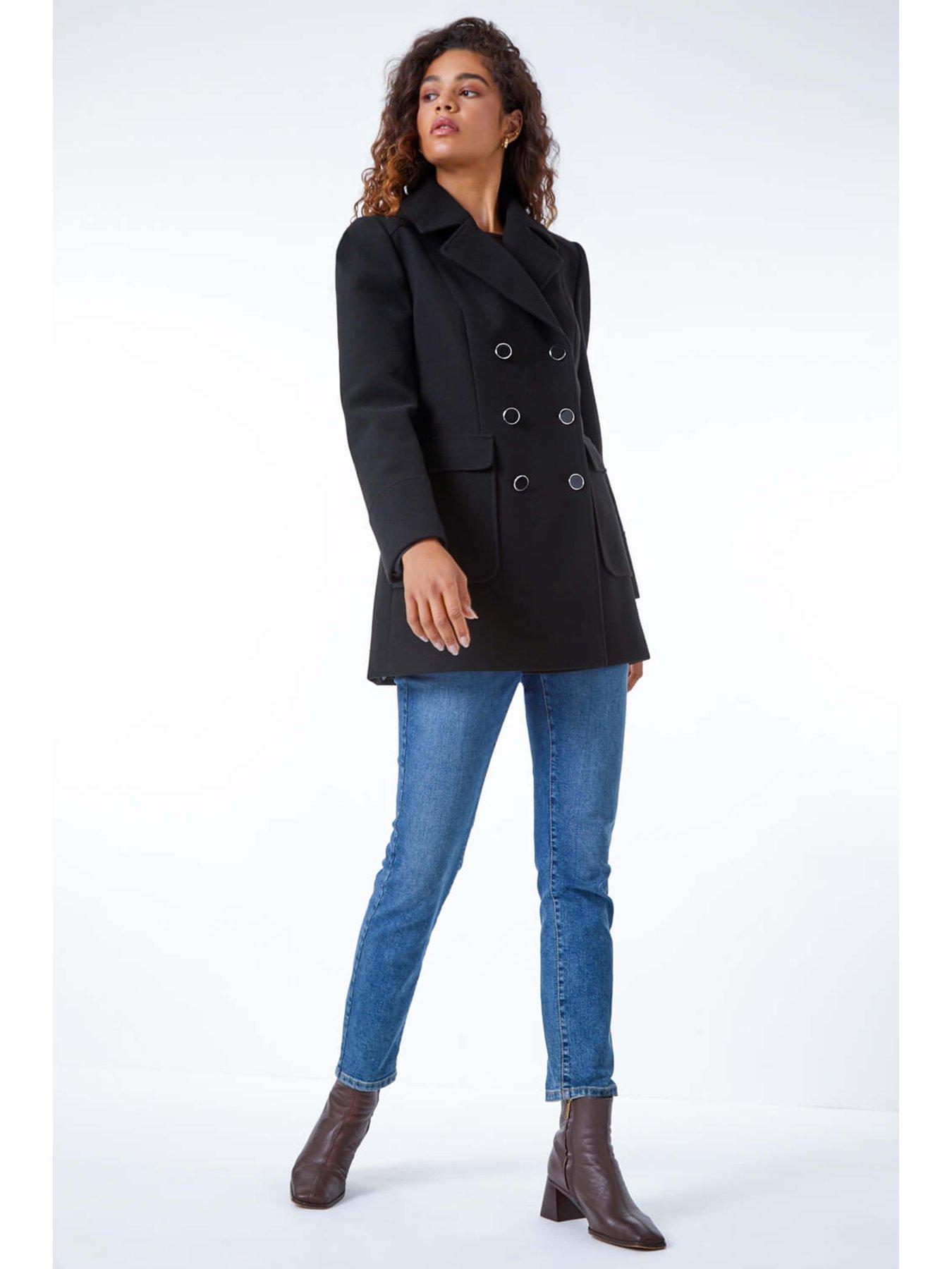 Image 4 of 5 of Roman Double Breasted Smart Coat  - Black