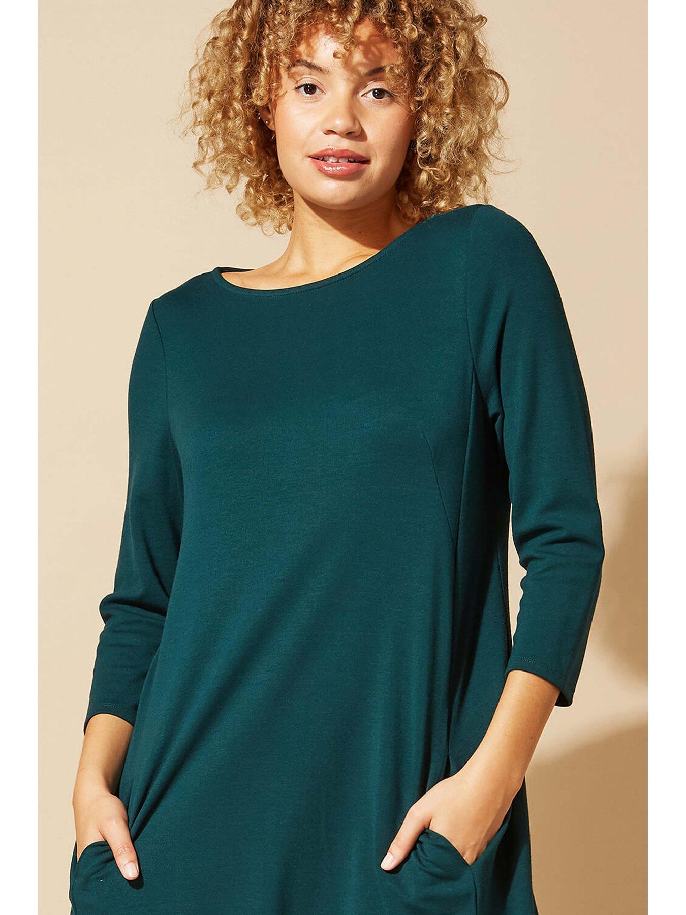 Image 5 of 5 of Roman A-line Pocket Detail Swing Dress - Forest Green