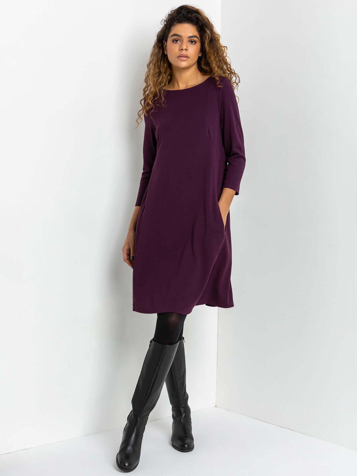 undefined A-line Pocket Detail Swing Dress - Purple