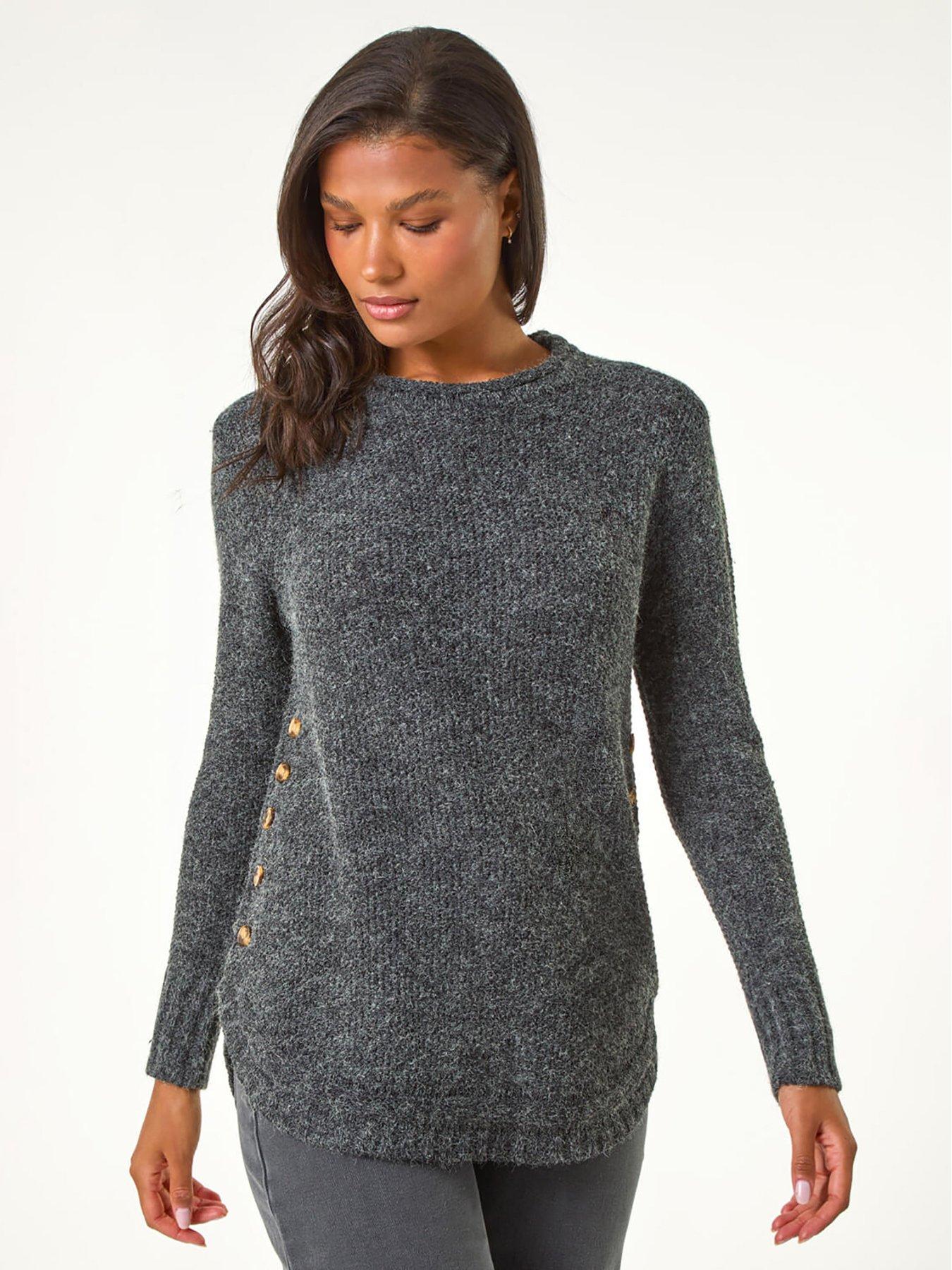 undefined Button Detail Curved Hem Jumper - Black