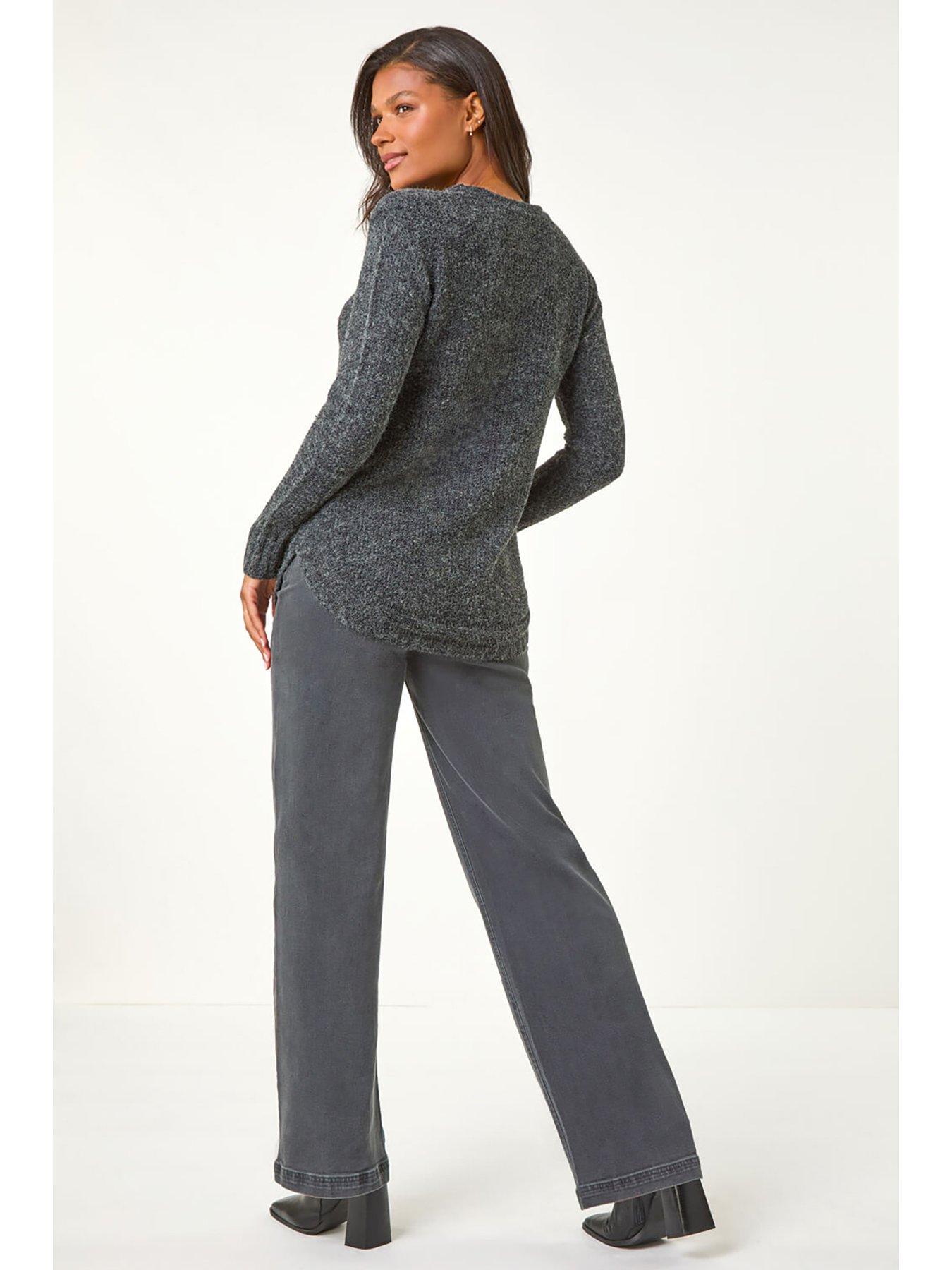 Image 2 of 5 of Roman Button Detail Curved Hem Jumper - Black