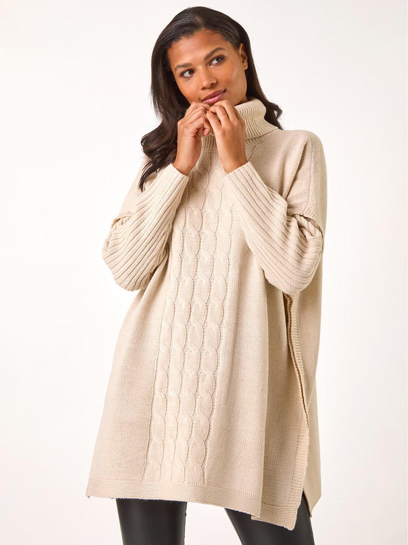 roman-cable-knit-roll-neck-poncho-jumper-beige