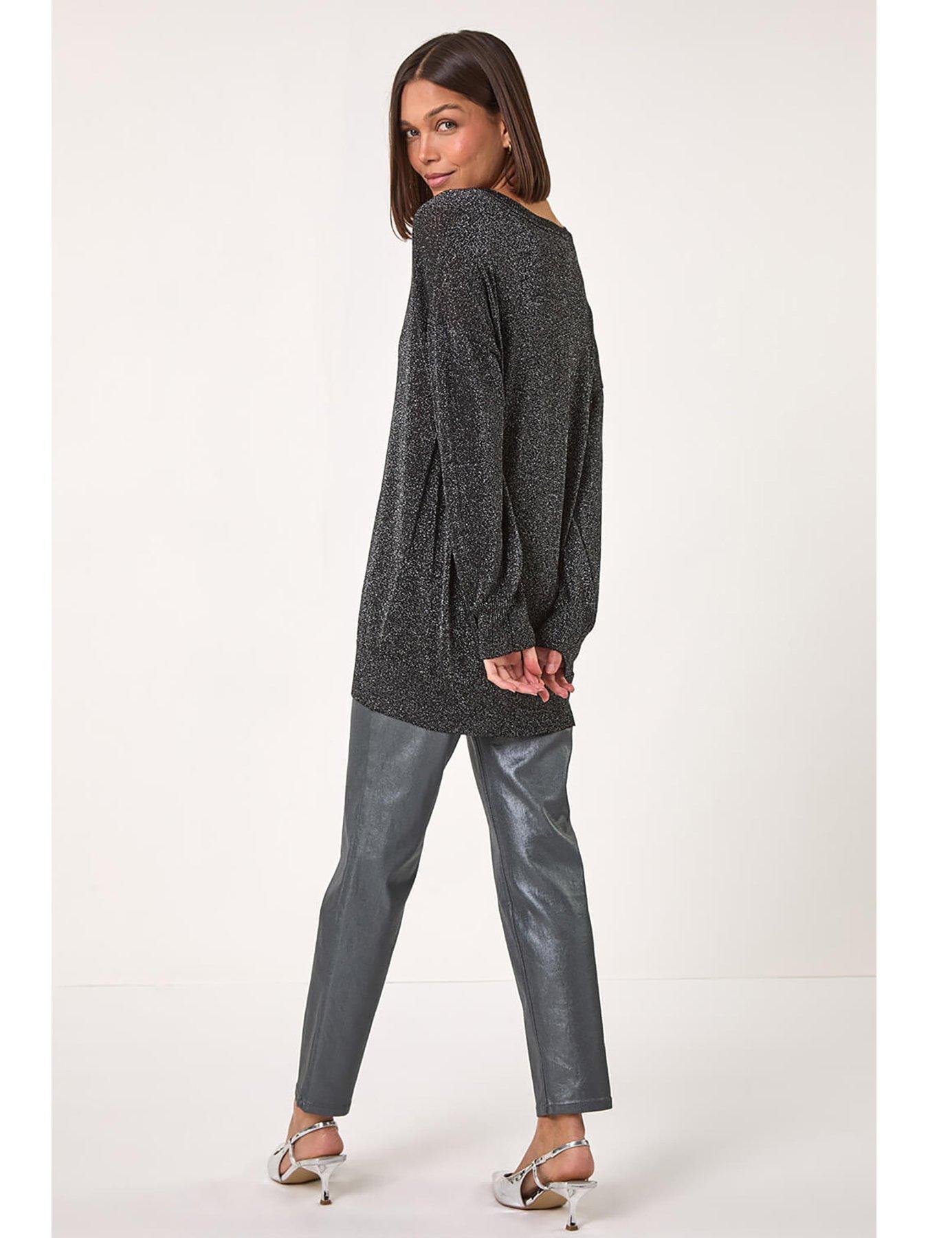  image of roman-relaxed-stretch-shimmer-v-neck-jumper-black