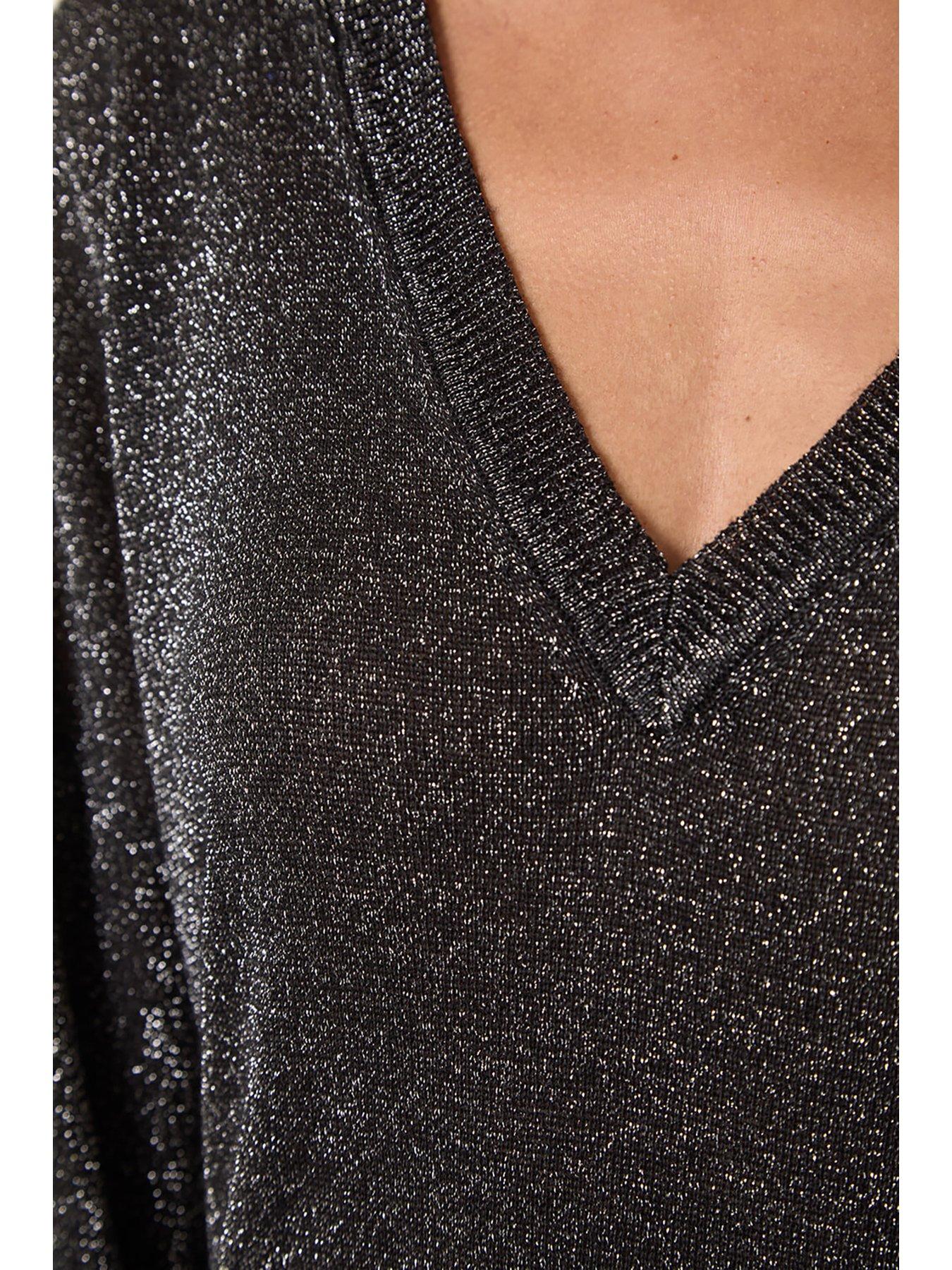  image of roman-relaxed-stretch-shimmer-v-neck-jumper-black