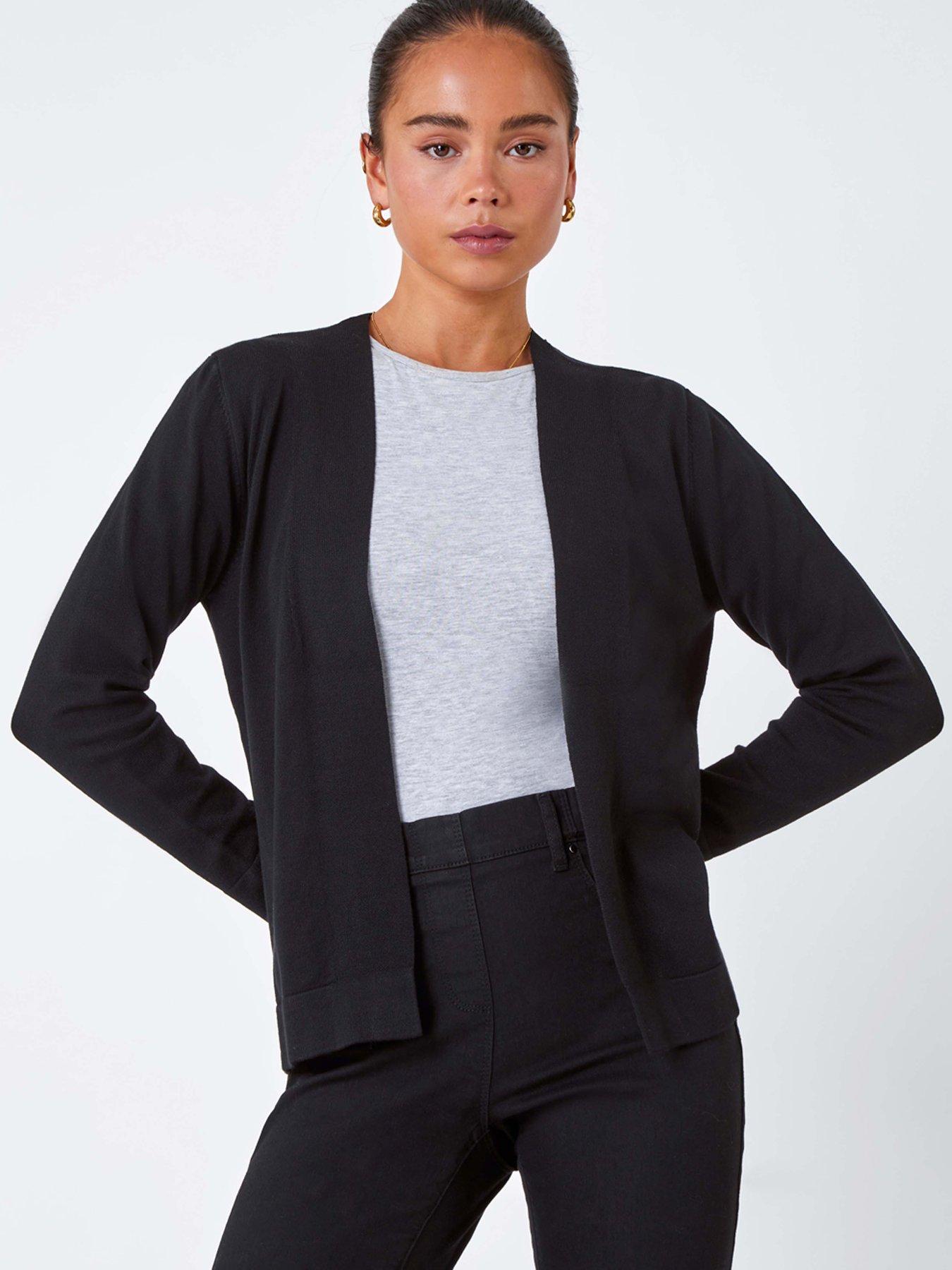 roman-petite-plain-stretch-cardigan-black