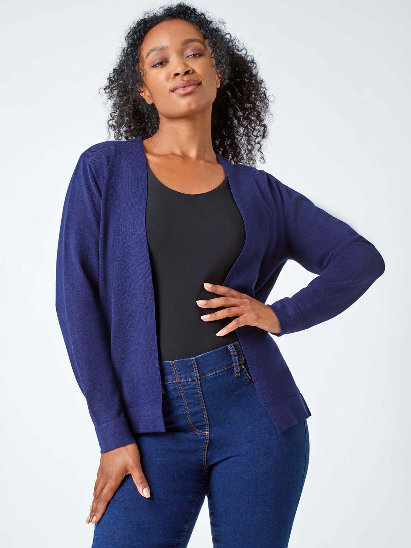 undefined Petite Plain Stretch Cardigan - Navy