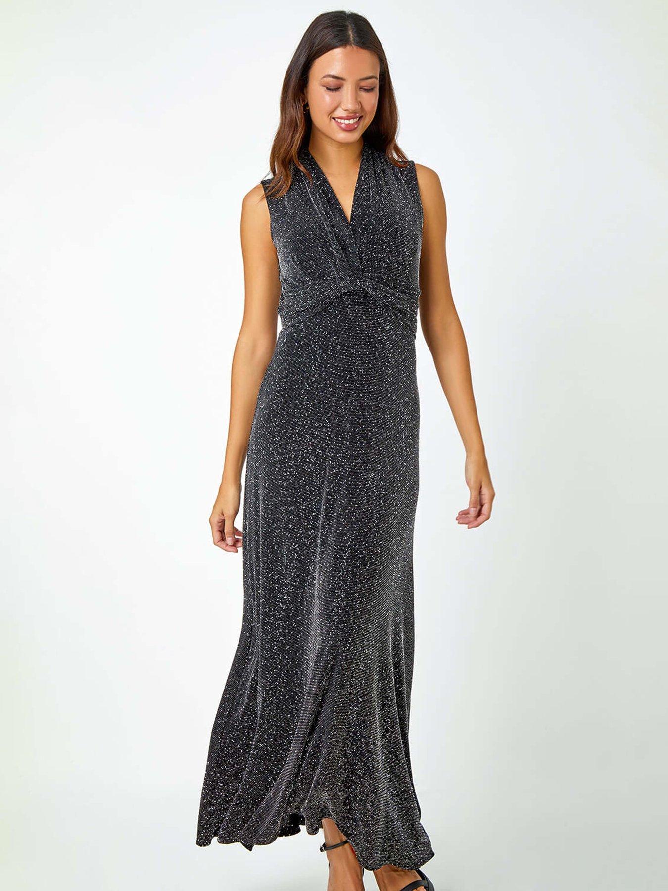 undefined Shimmer Twist Detail Stretch Maxi Dress - Silver
