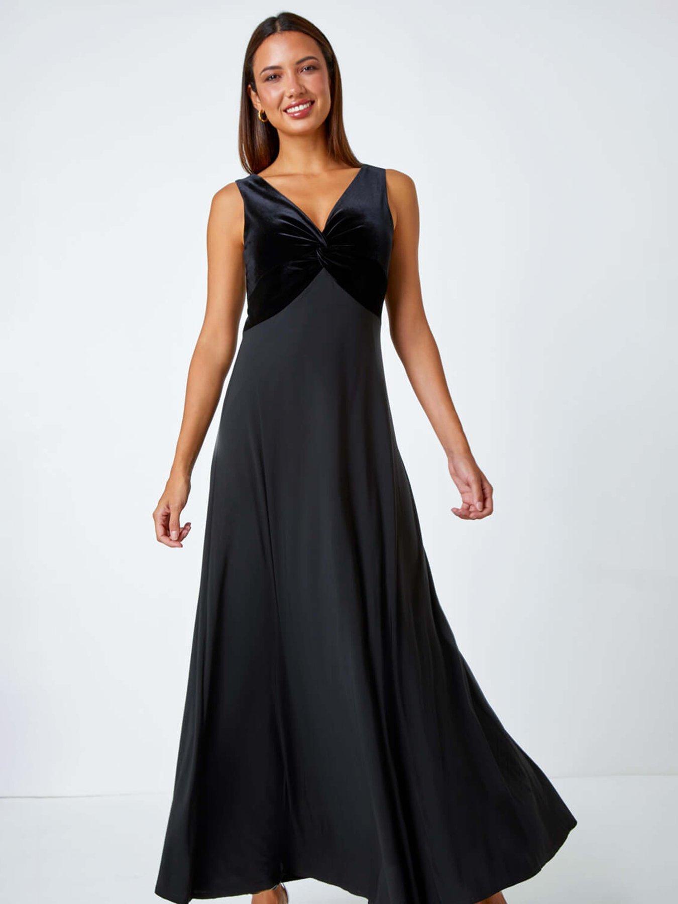 undefined Velvet Twist Front Maxi Stretch Dress - Black