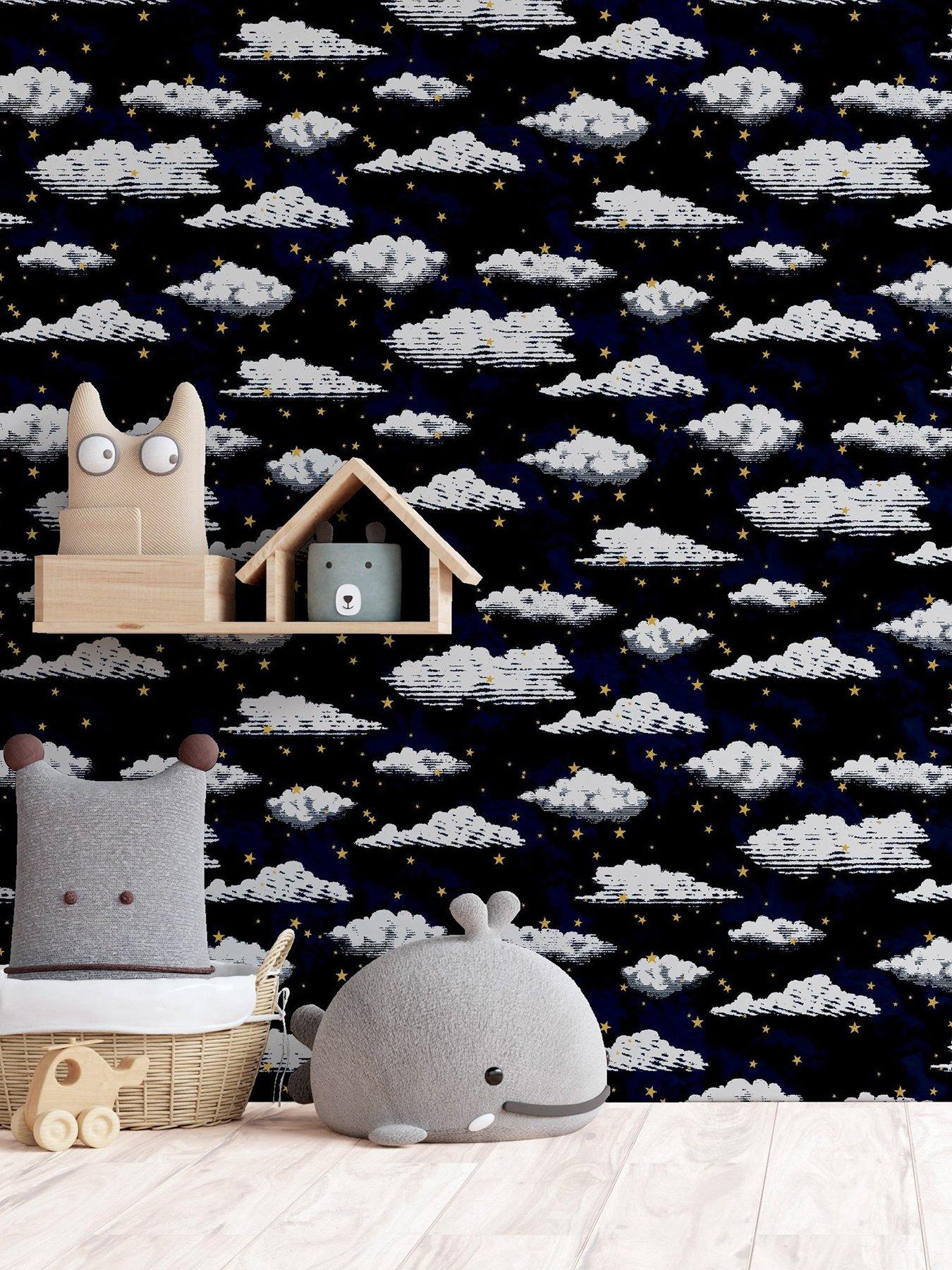undefined Stars And Clouds Navy Wallpaper