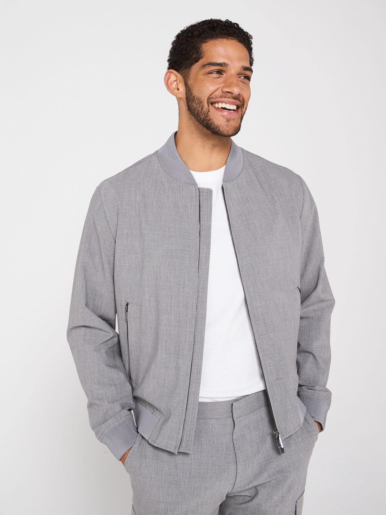 undefined P-hanry-bmb-234 Slim Fit Cotton Flannel Bomber Jacket - Grey