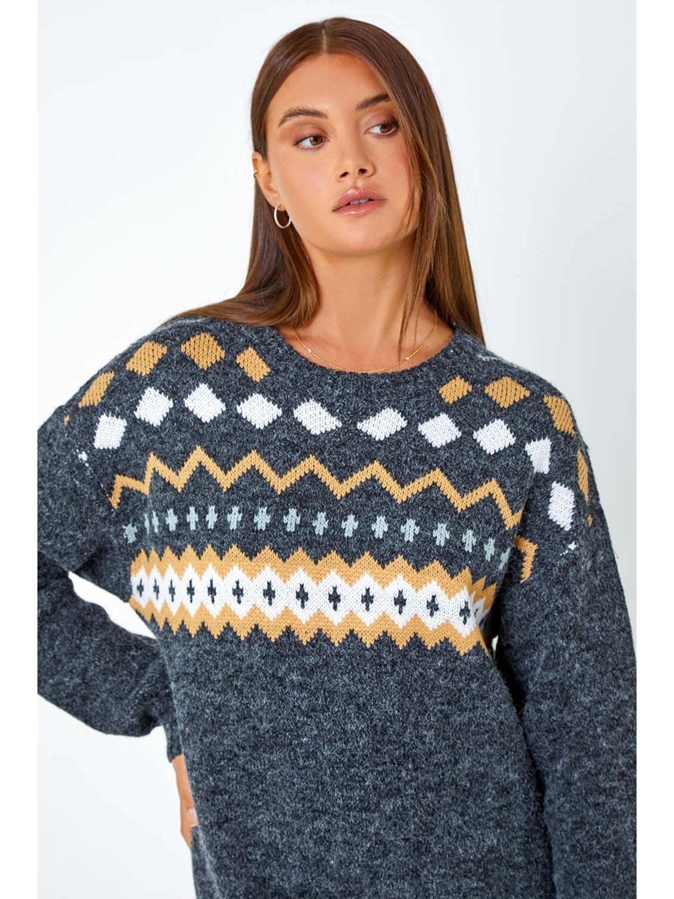  image of roman-nordic-print-knitted-jumper-dress-dark-grey