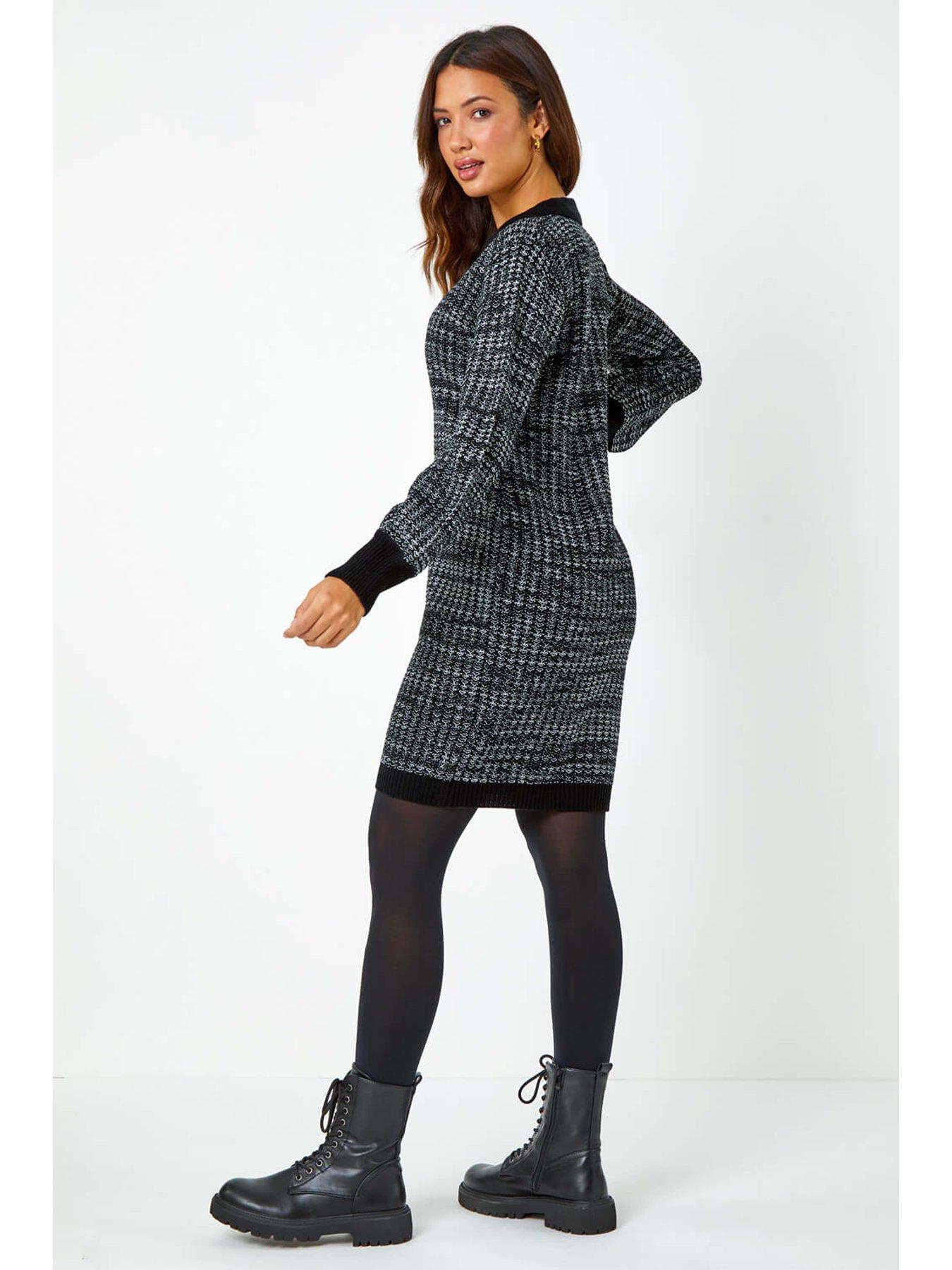 Image 2 of 5 of Roman Collared Knitted Jumper Dress - Charcoal